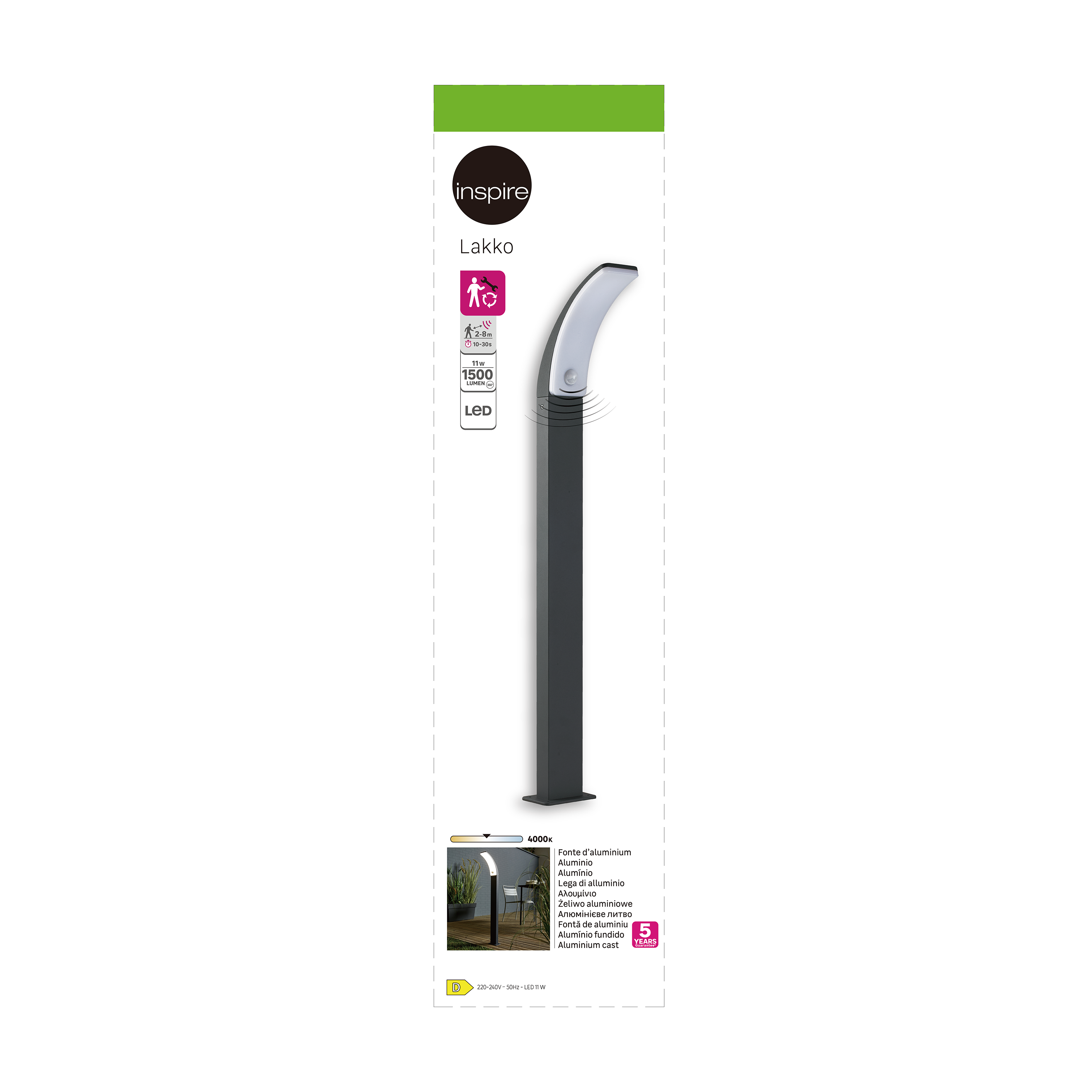 Lampa ogrodowa zewnętrzna słupek Lakko z czujnikiem 1500 lm szara 96 cm IP44 LED Inspire - 7