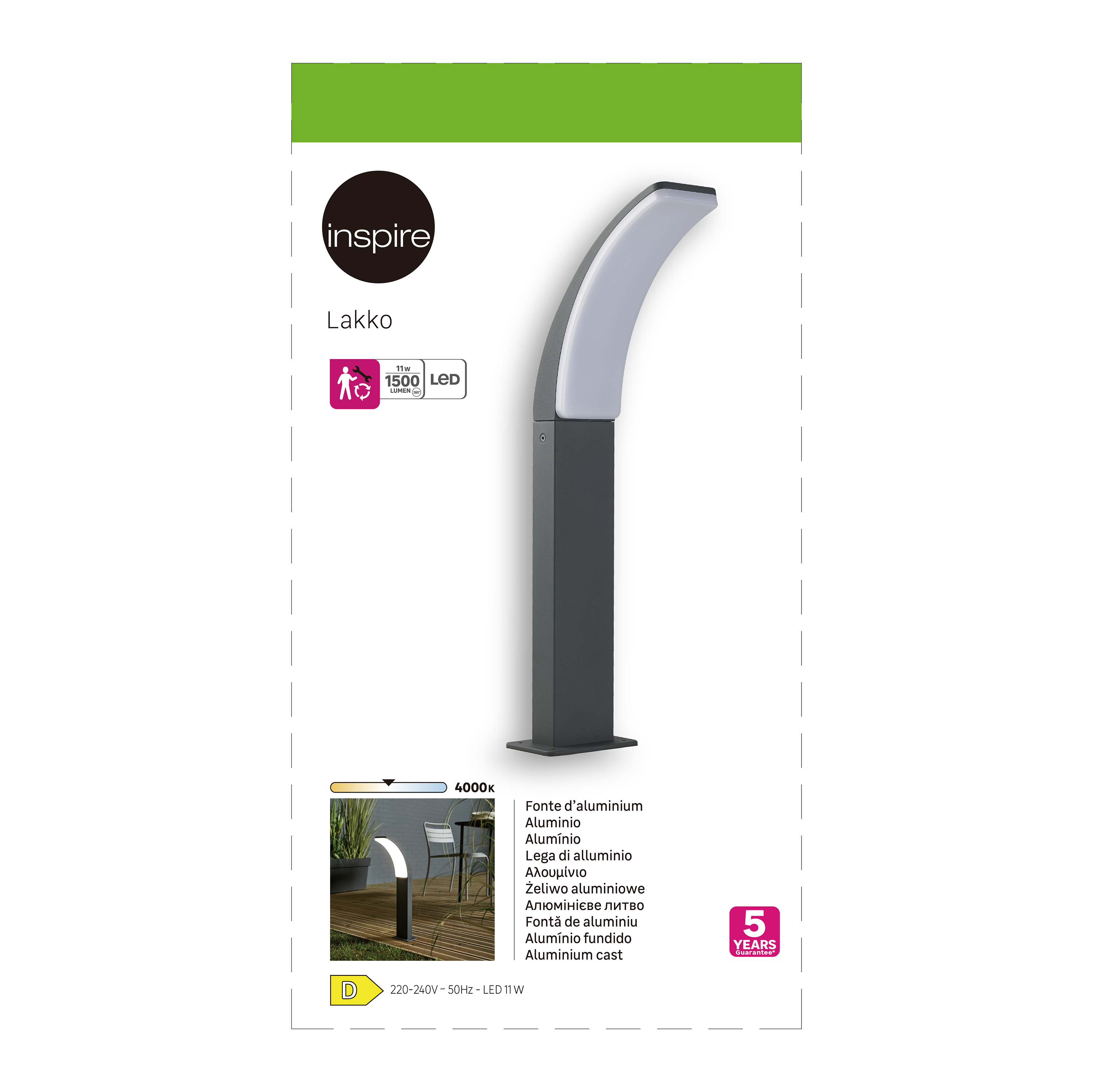 Lampa ogrodowa zewnętrzna słupek Lakko 1500 lm szara 56 cm IP44 LED Inspire - 9