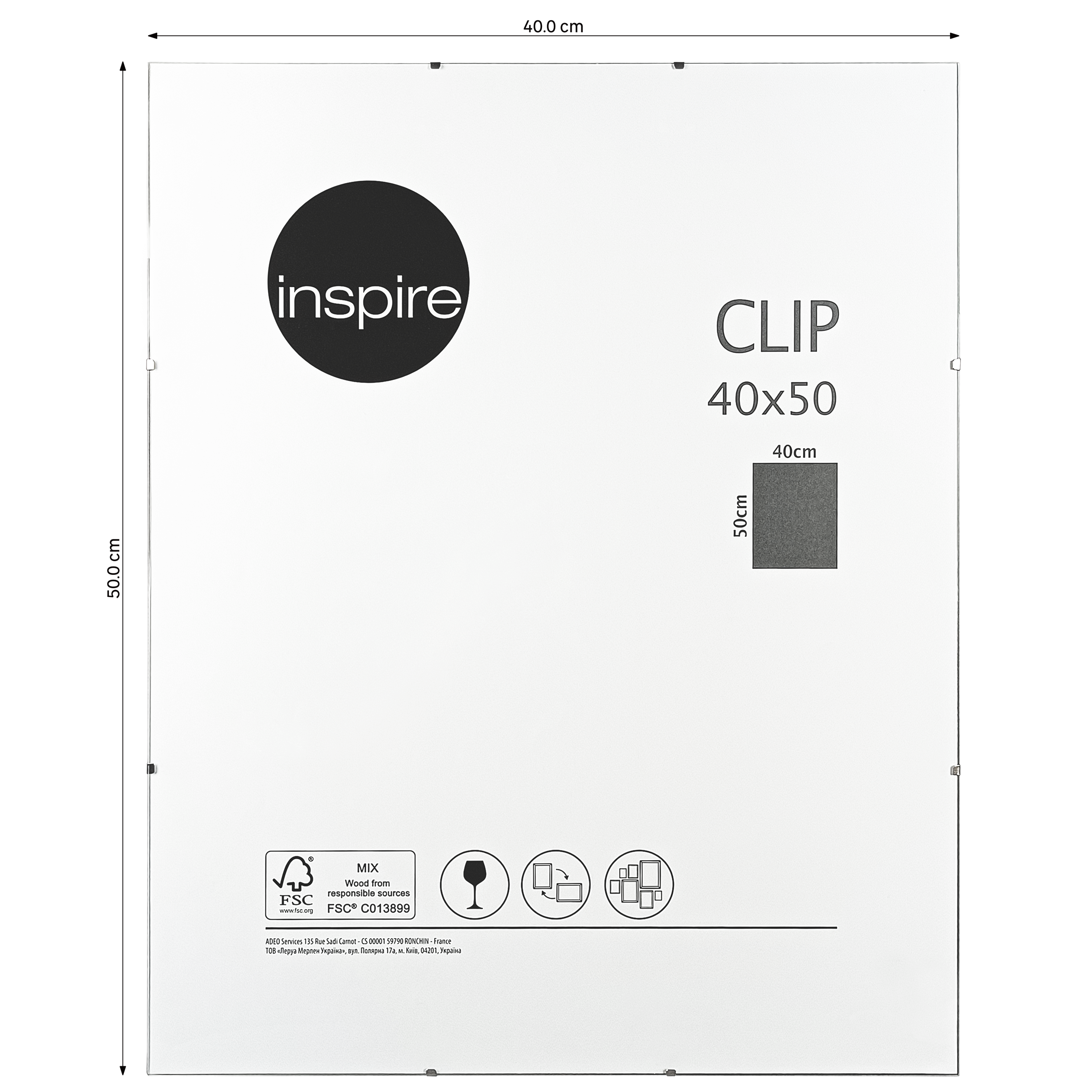 Cadre verre l.40 x H.50 cm Clip, INSPIRE - 6
