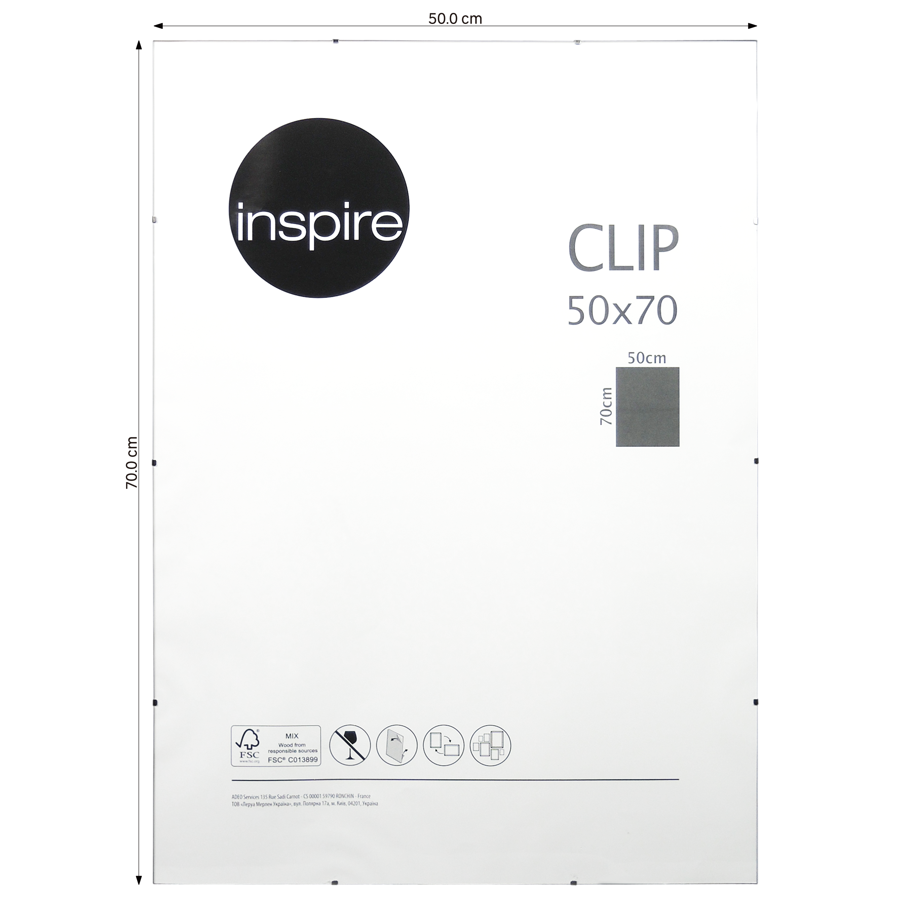 Cadre verre synthétique l.50 x H.70 cm Clip, INSPIRE - 6