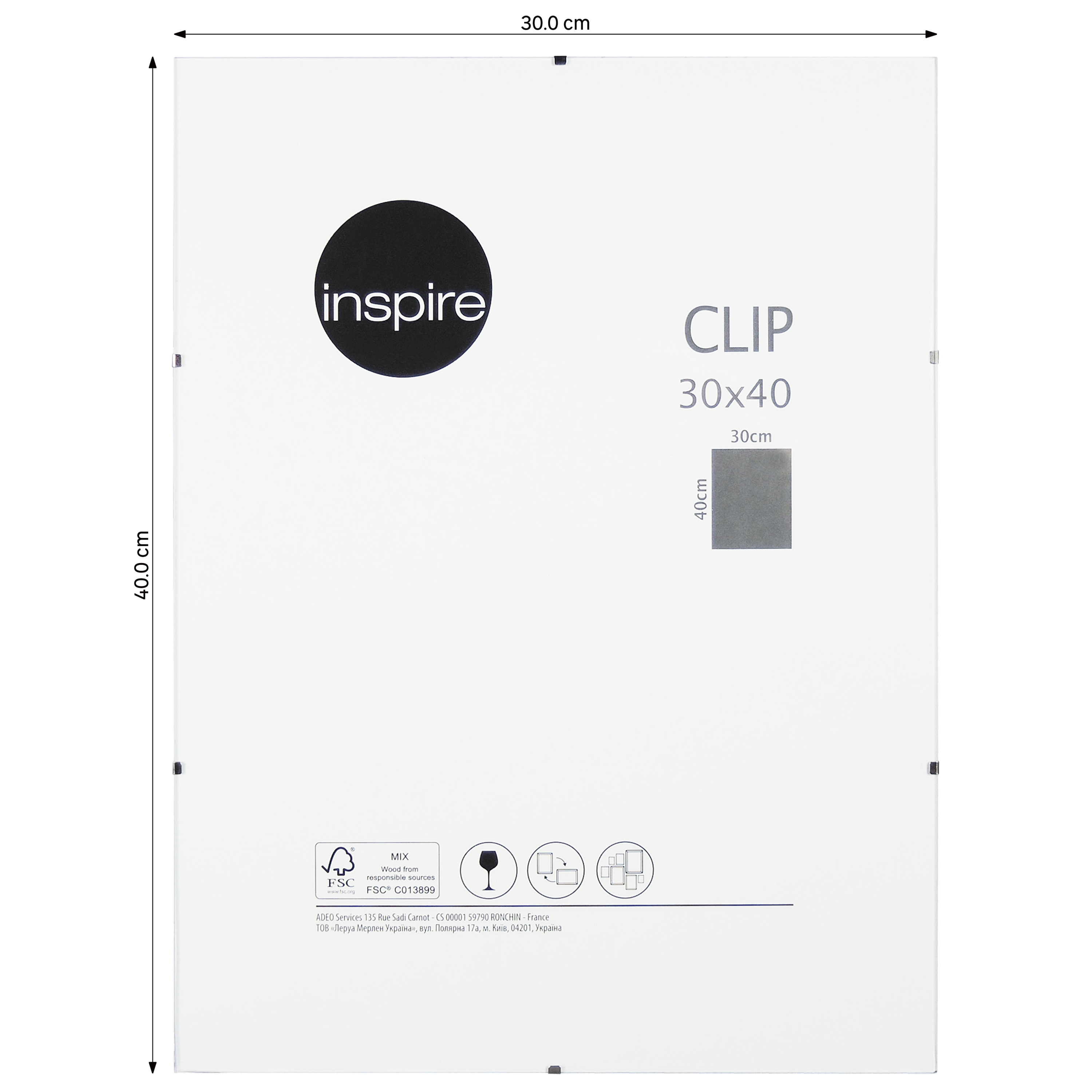 Cadre verre l.30 x H.40 cm Clip, INSPIRE - 6