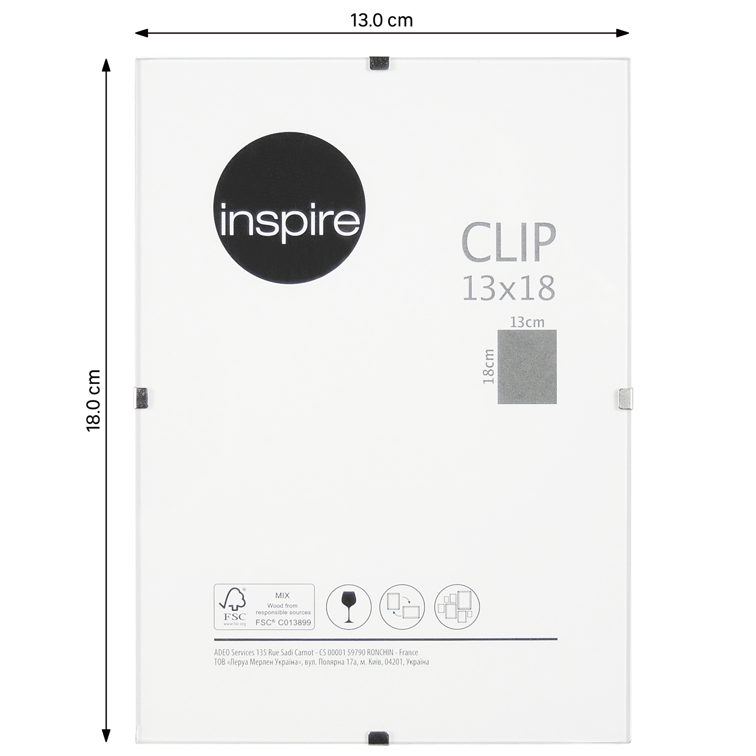 Cadre verre l.13 x H.18 cm Clip, INSPIRE - 6