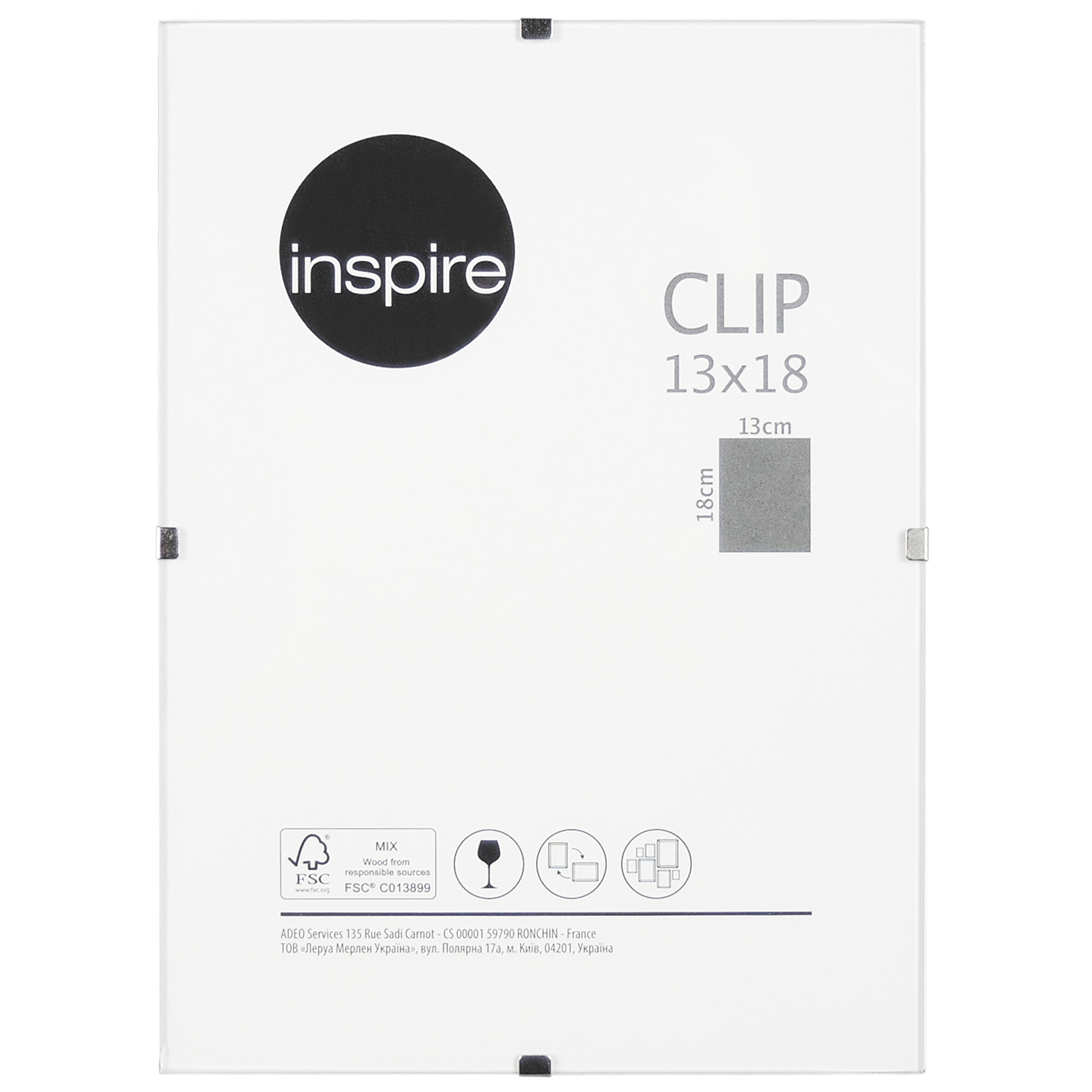 Cadre verre l.13 x H.18 cm Clip, INSPIRE - 3