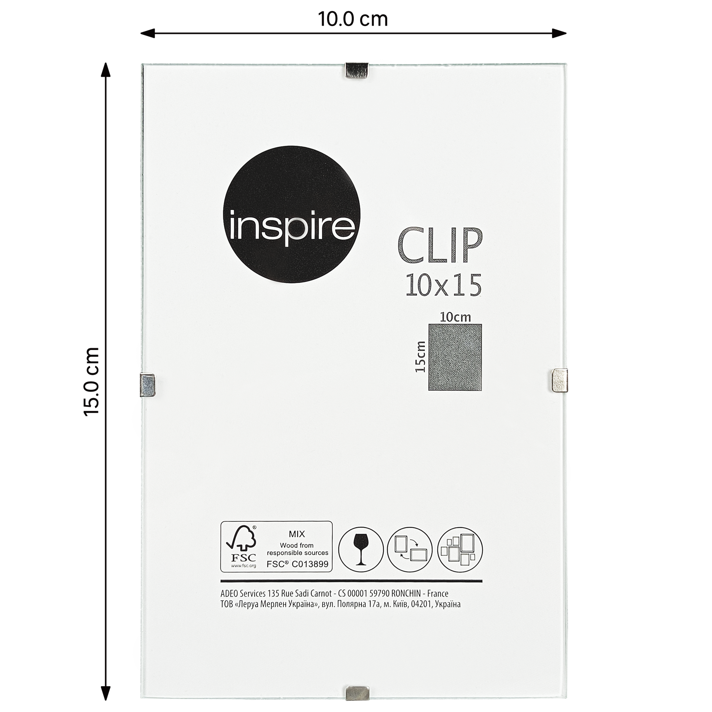 Cadre verre l.10 x H.15 cm Clip, INSPIRE - 6