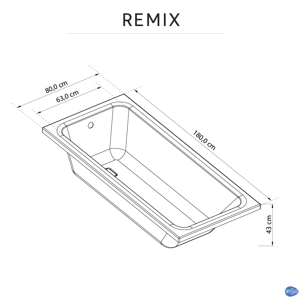 Baignoire rectangulaire L.180x l.80 cm blanc brillant, SENSEA Remix - 7