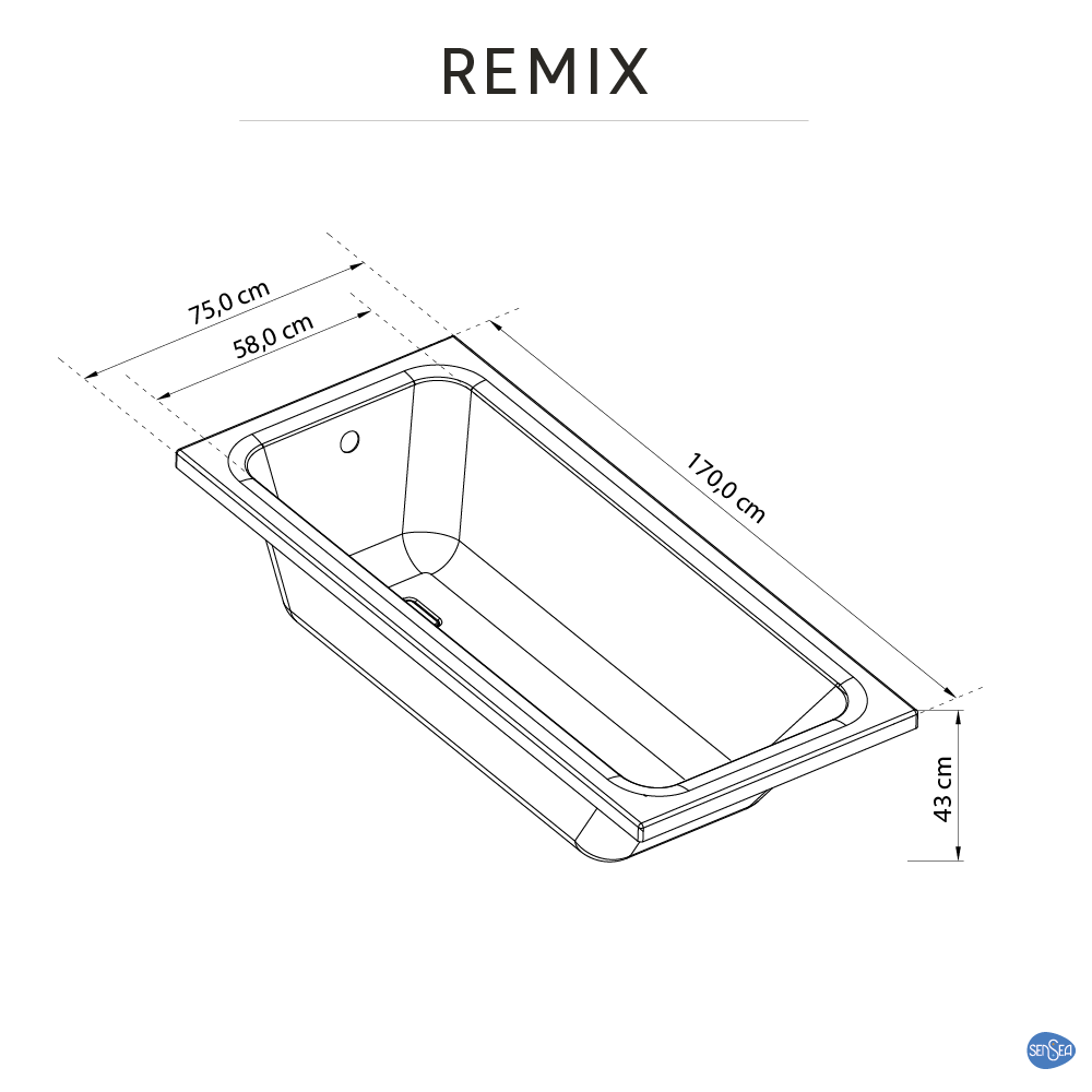 Baignoire rectangulaire L.170x l.75 cm blanc brillant, SENSEA Remix - 5