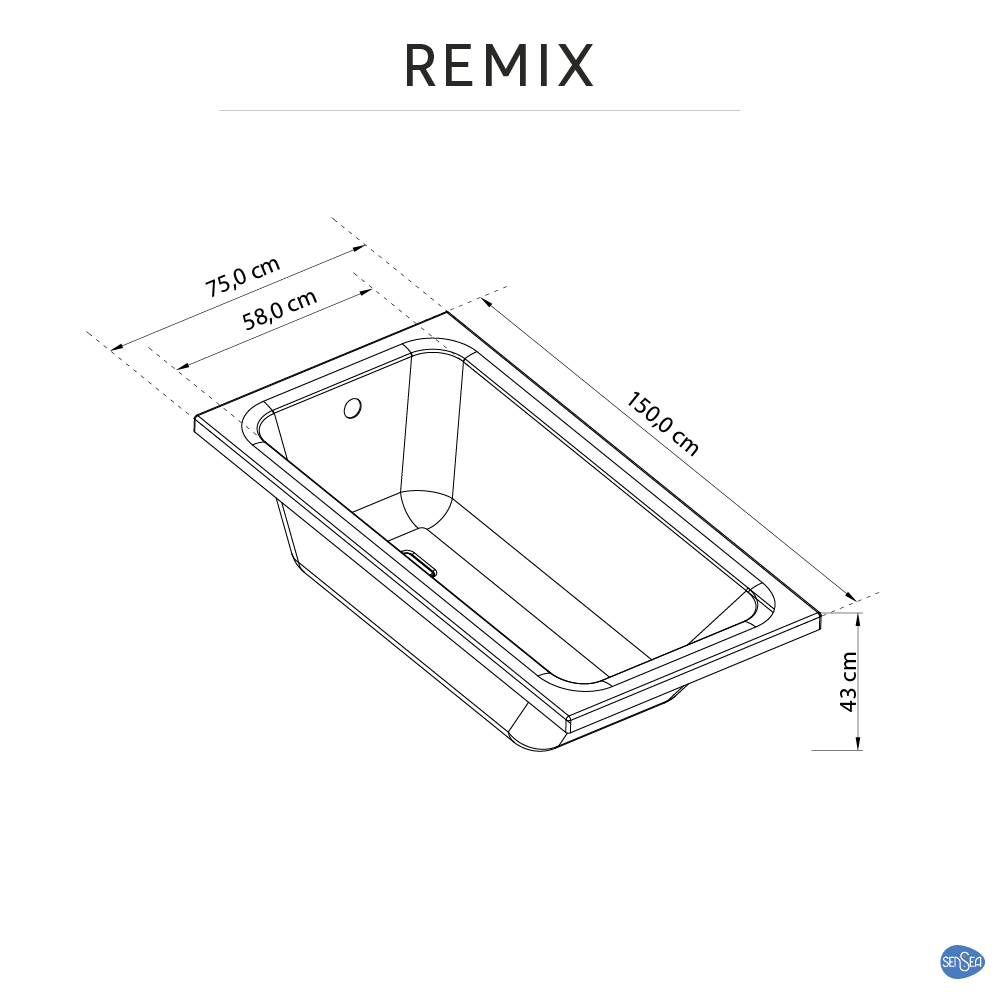 Baignoire rectangulaire L.150x l.75 cm blanc brillant, SENSEA Remix - 6