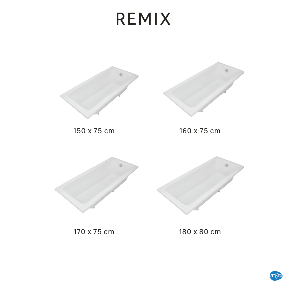 Baignoire rectangulaire L.150x l.75 cm blanc brillant, SENSEA Remix - 8