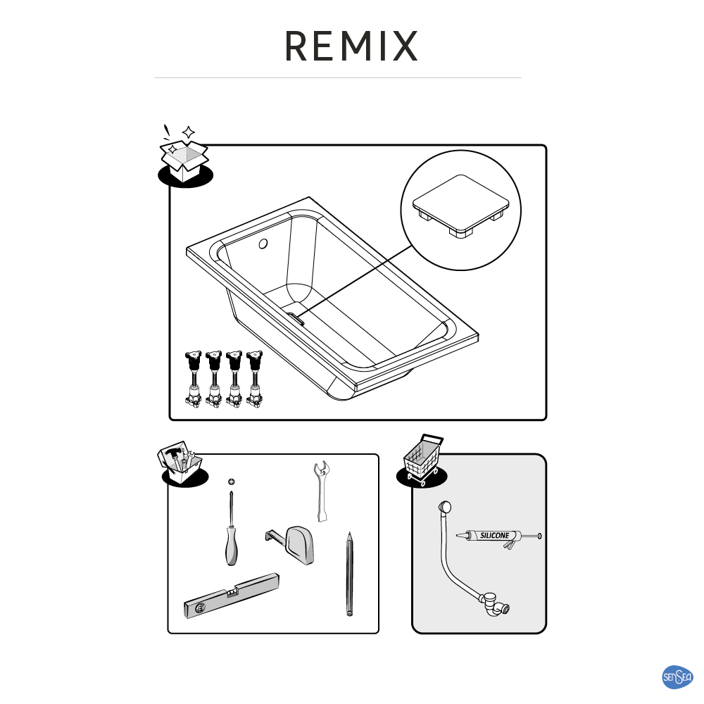 Baignoire rectangulaire L.170x l.75 cm blanc brillant, SENSEA Remix - 7