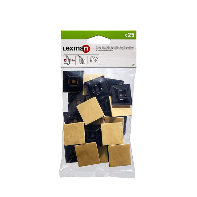 Lot de 25 embases adhésives noires 28X28MM