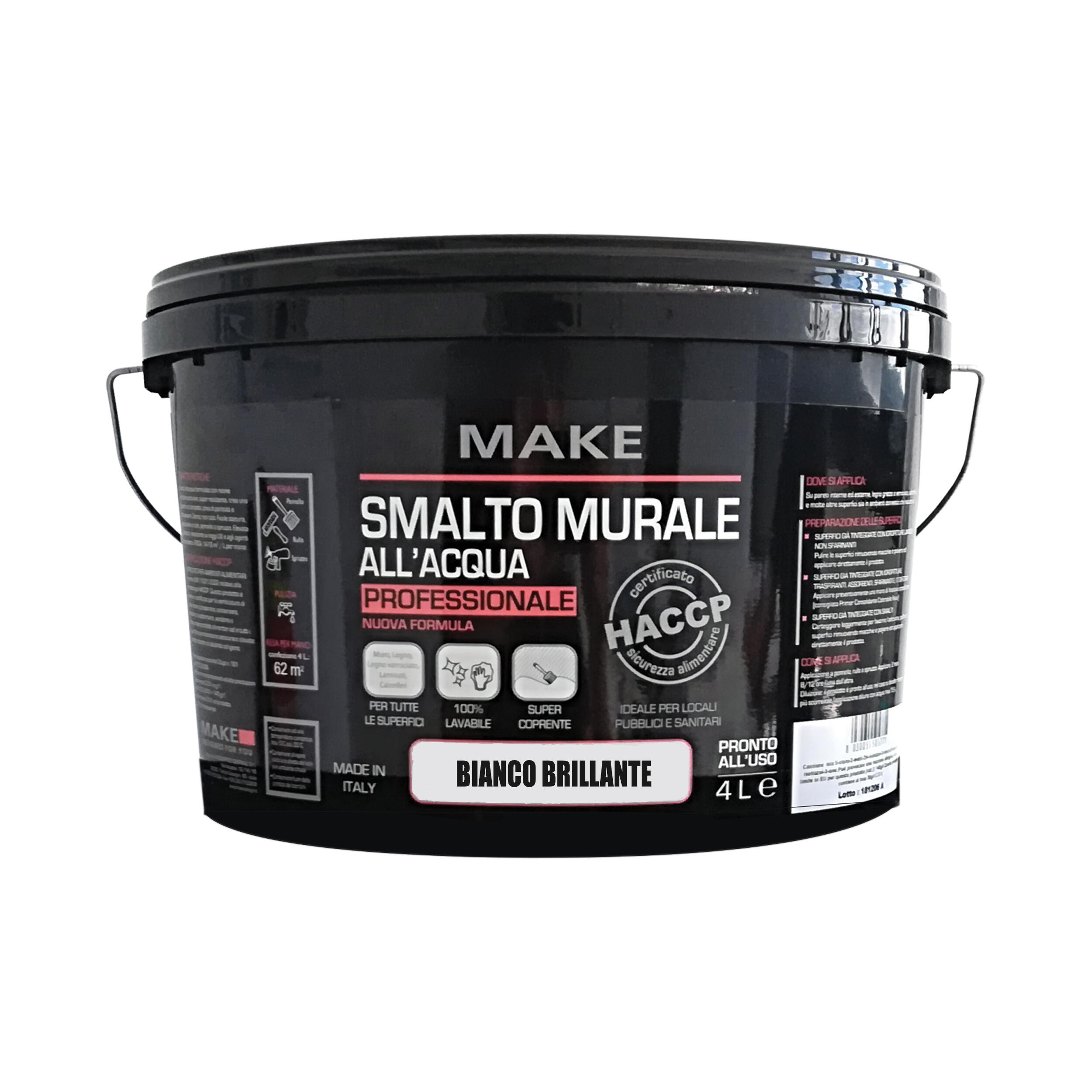 Pittura per interni smacchiabile, MAKE HACCP bianco lucido, 4 L - 2