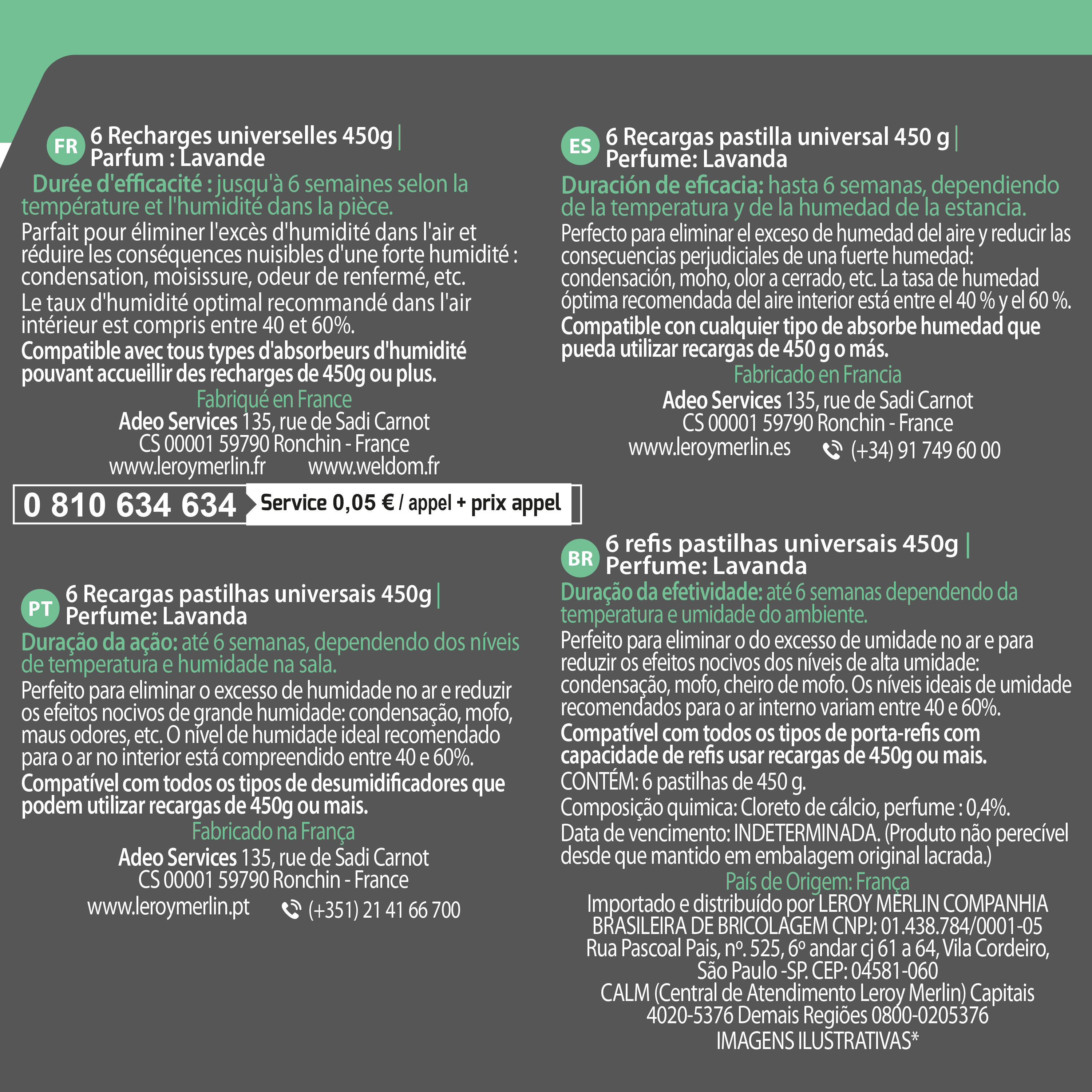 Lot de 6 recharges galet percé pour absorbeur d'humidité EQUATION 20 m² - 2