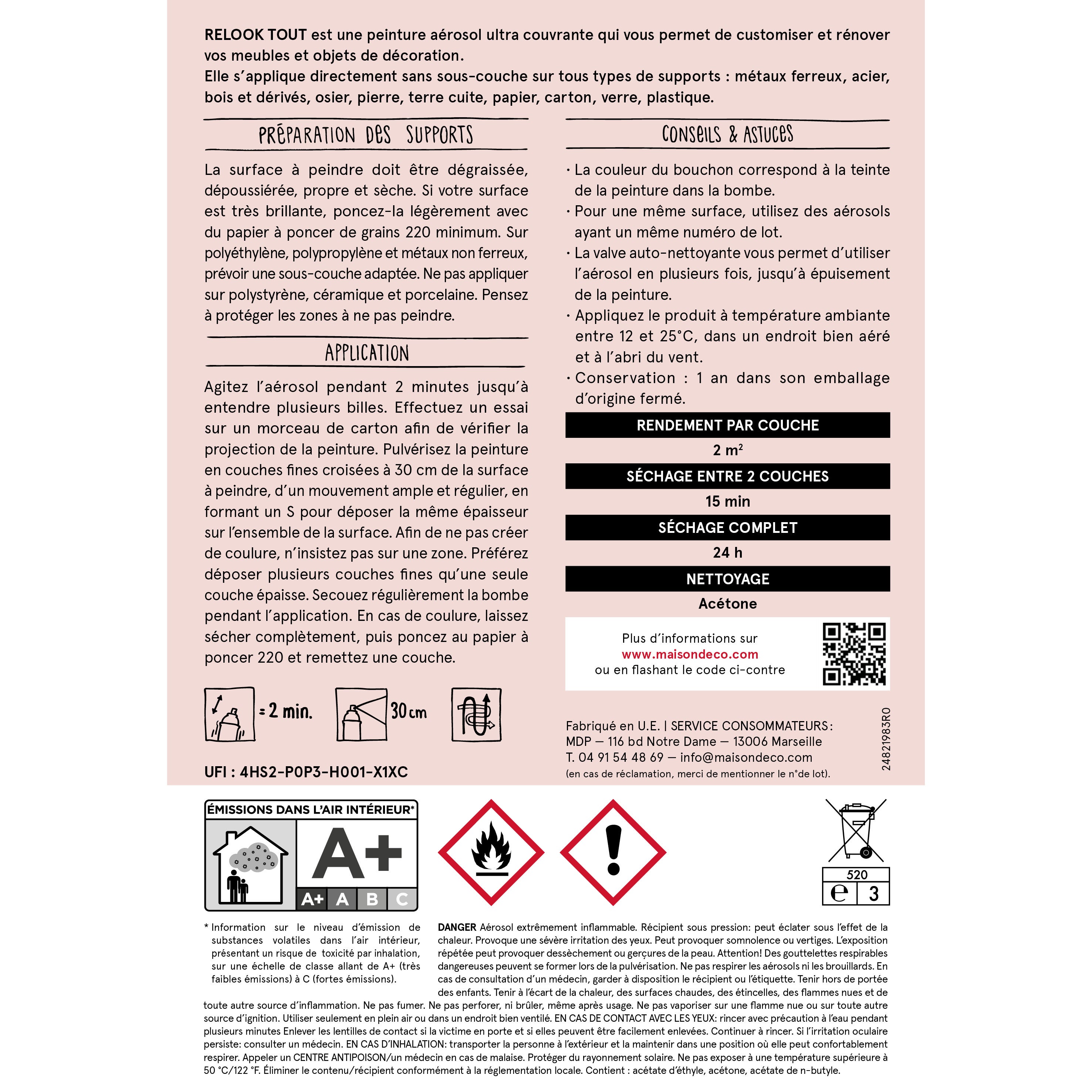 Bombe de peinture Relook tout MAISON DECO rose mat 400 ml - 7