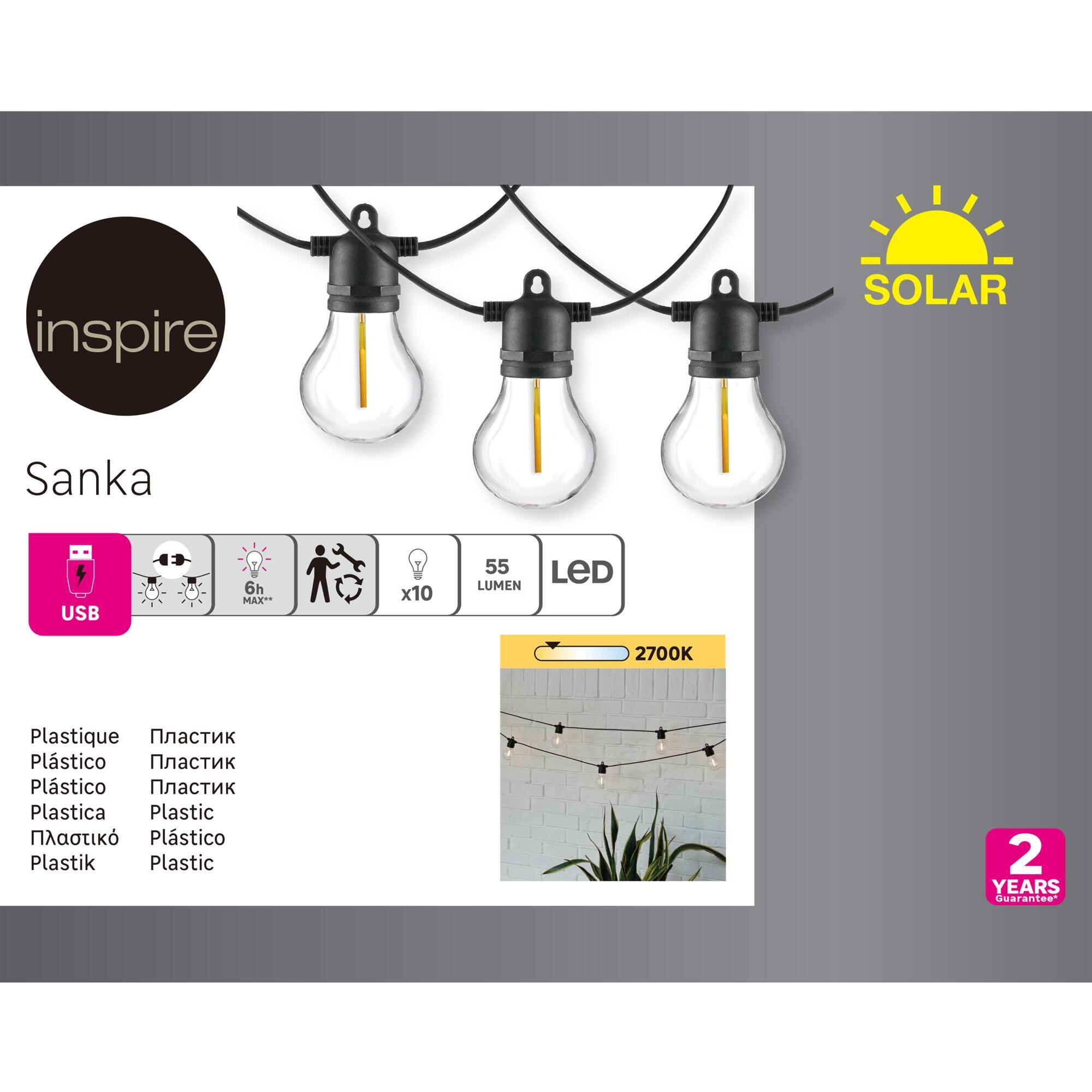 Guirlande solaire rechargeable 10 ampoules 10 mètres, blanc chaud, Sanka INSPIRE - 3