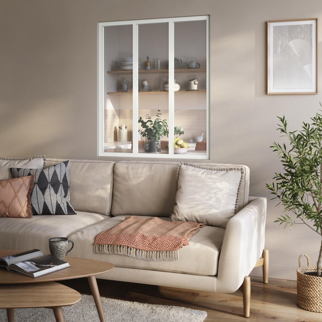 Verrière Atelier en alu blanc mat 3 vitrages transparents inclus, H.108xl.93 cm