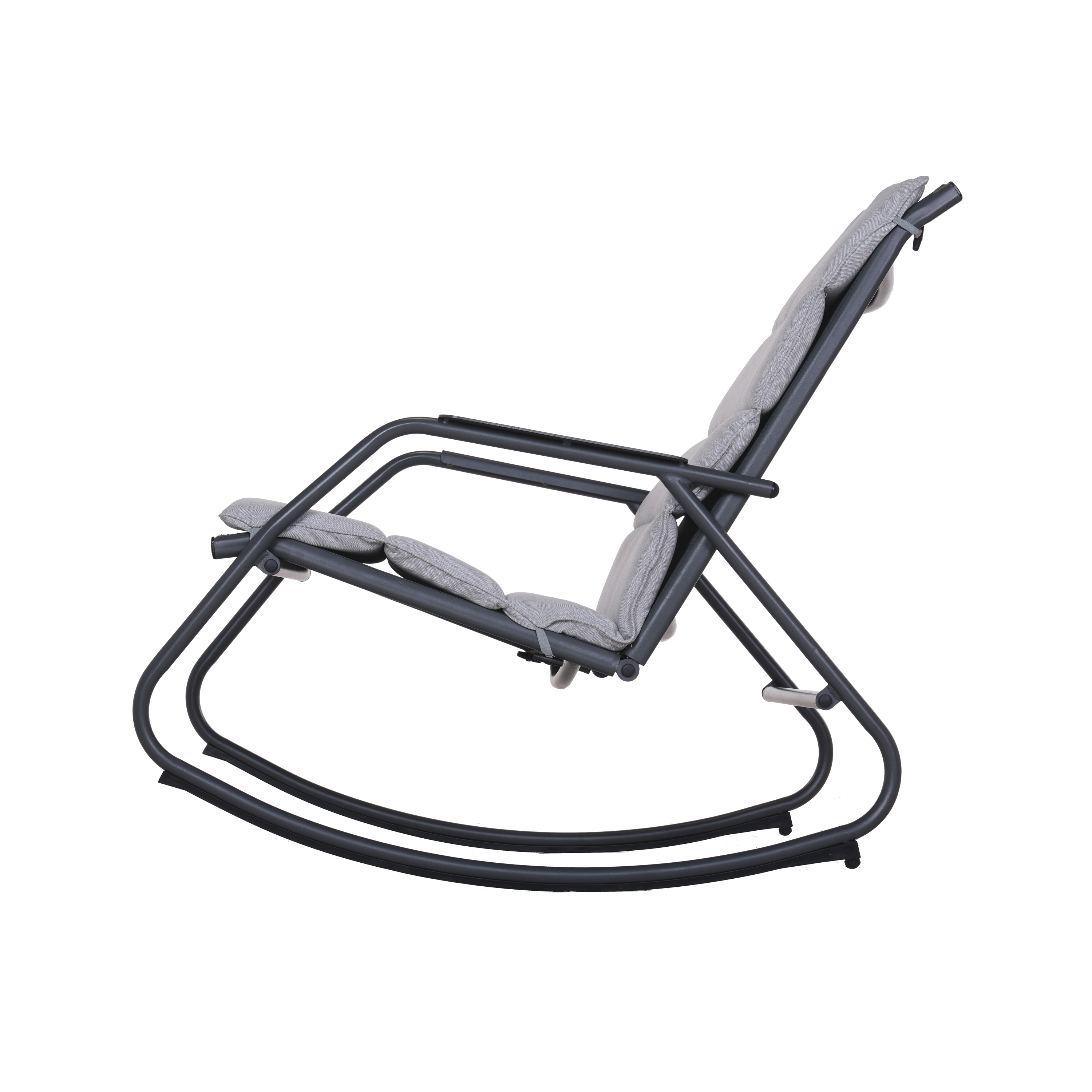 Sedia a dondolo da giardino con cuscino grigio e braccioli Lyco NATERIAL struttura in acciaio nero, seduta in textilene antracite - 12