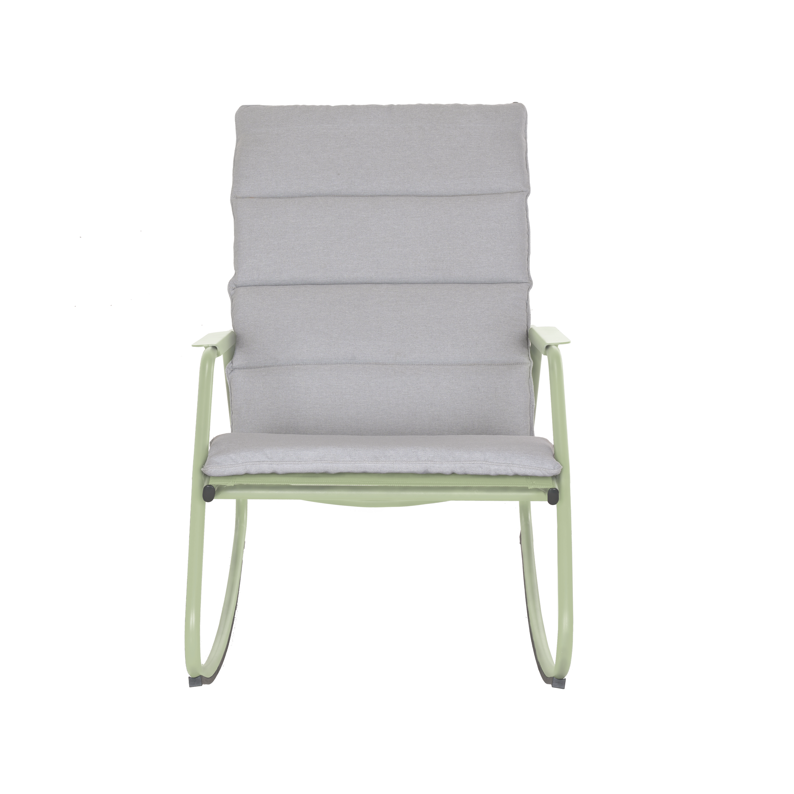 Sedia a dondolo da giardino con cuscino grigio e braccioli Lyco NATERIAL struttura in acciaio, seduta in textilene verde - 8