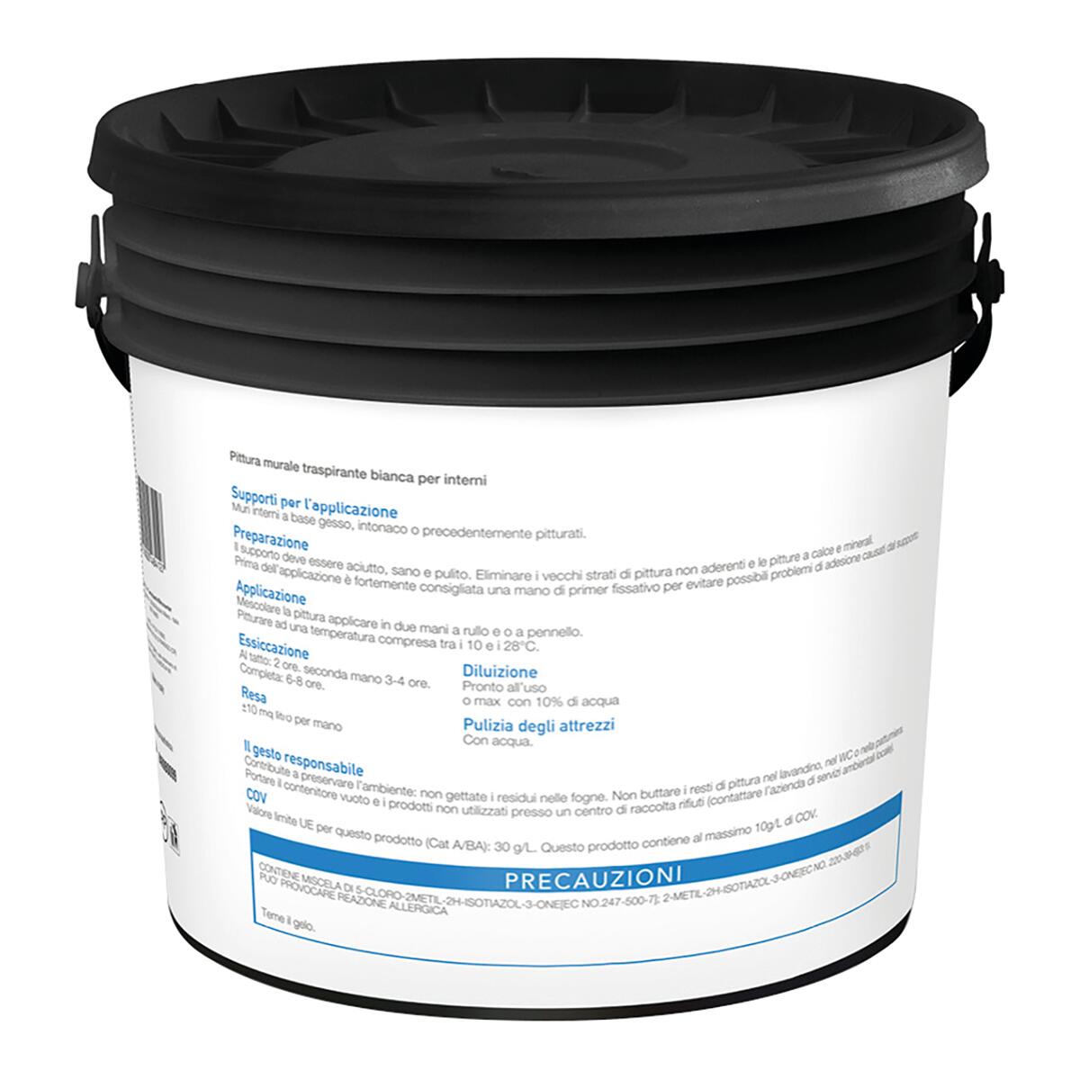 Pittura per interni per parete e soffitto traspirante bianco opaco, 4 L - 4