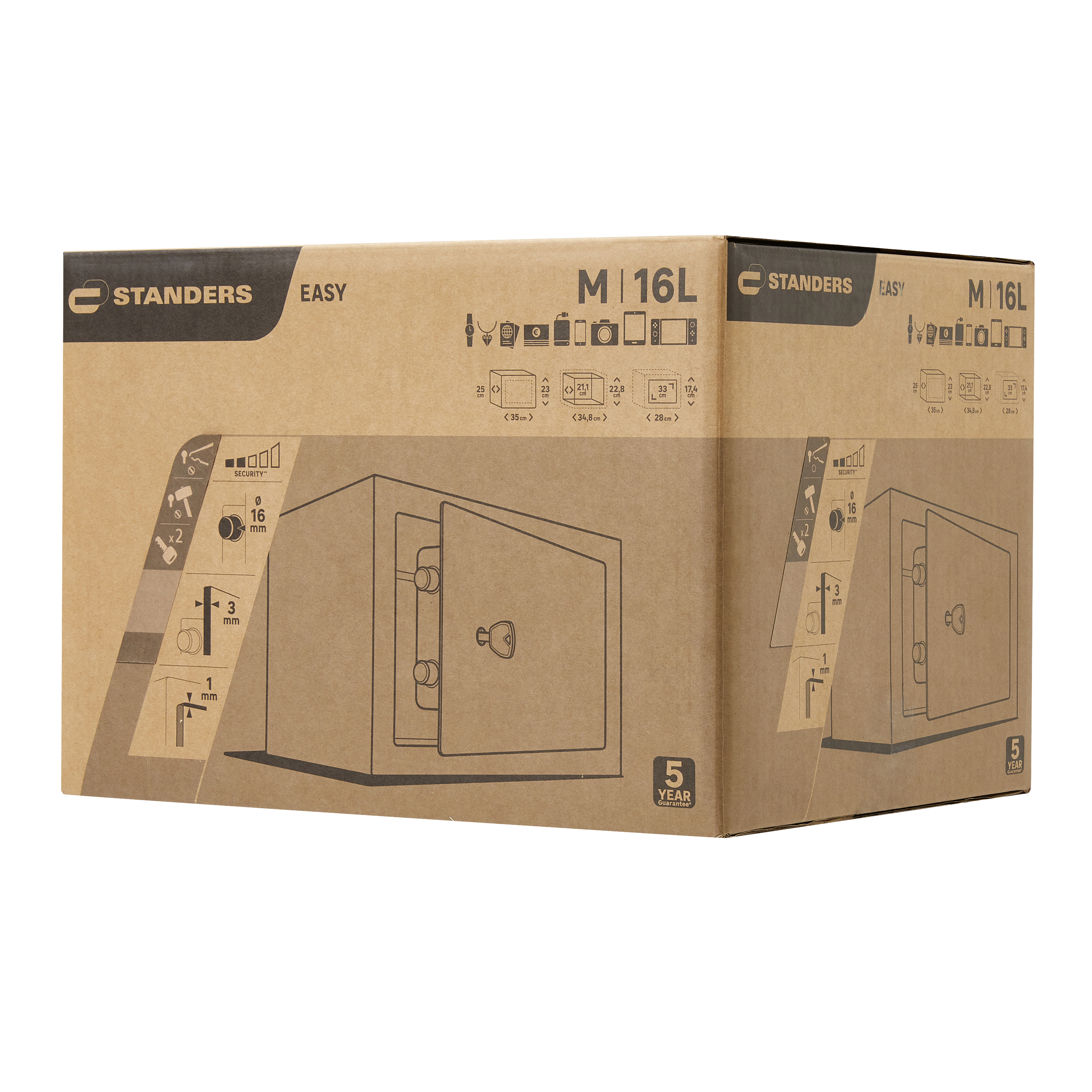 Coffre-fort à clé STANDERS Sft-25kbl1-23h H.23 x l.35 x P.25 cm, 16L - 12