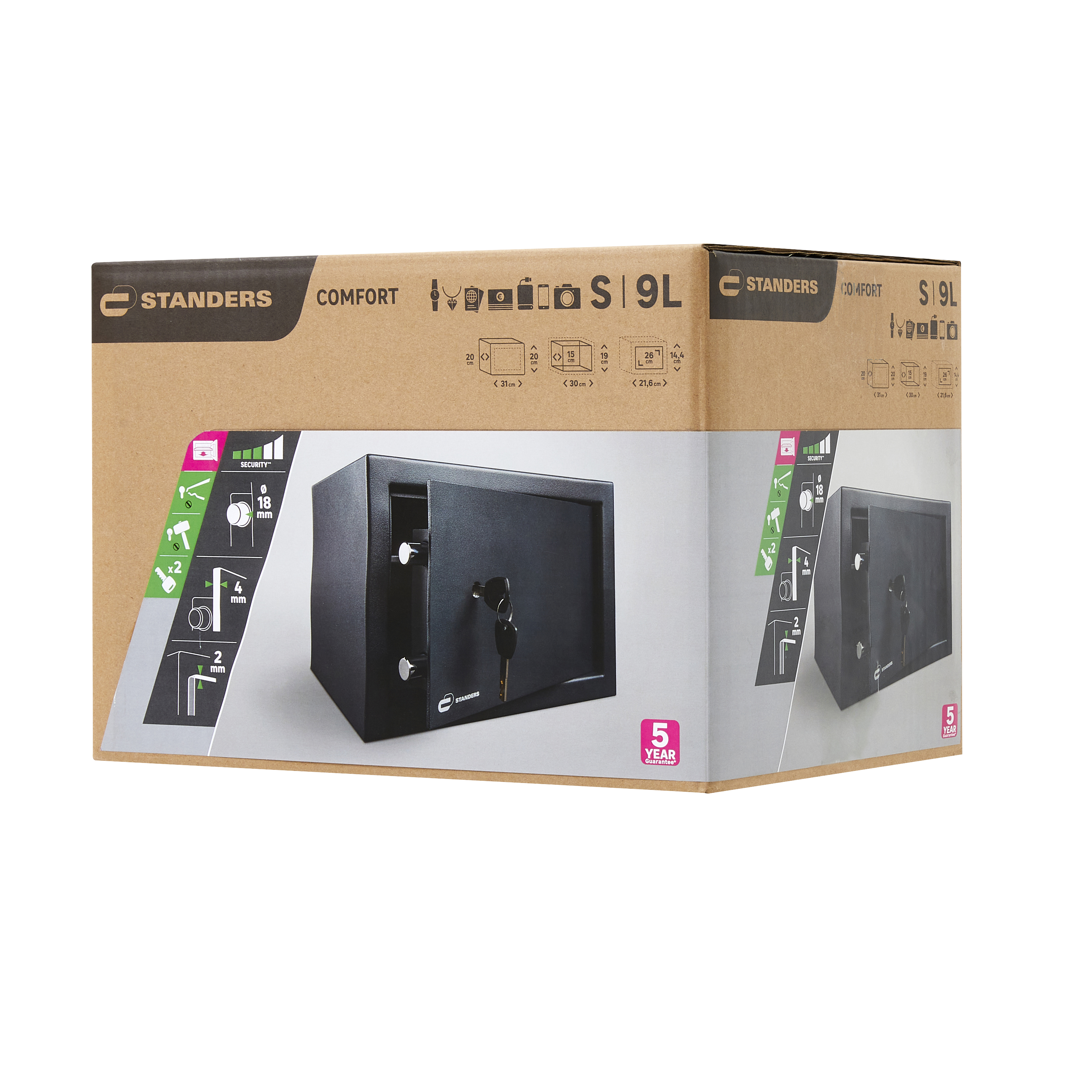 Coffre-fort à clé STANDERS Sft-20kbl2 H.20 x l.31 x P.20 cm, 9L - 6