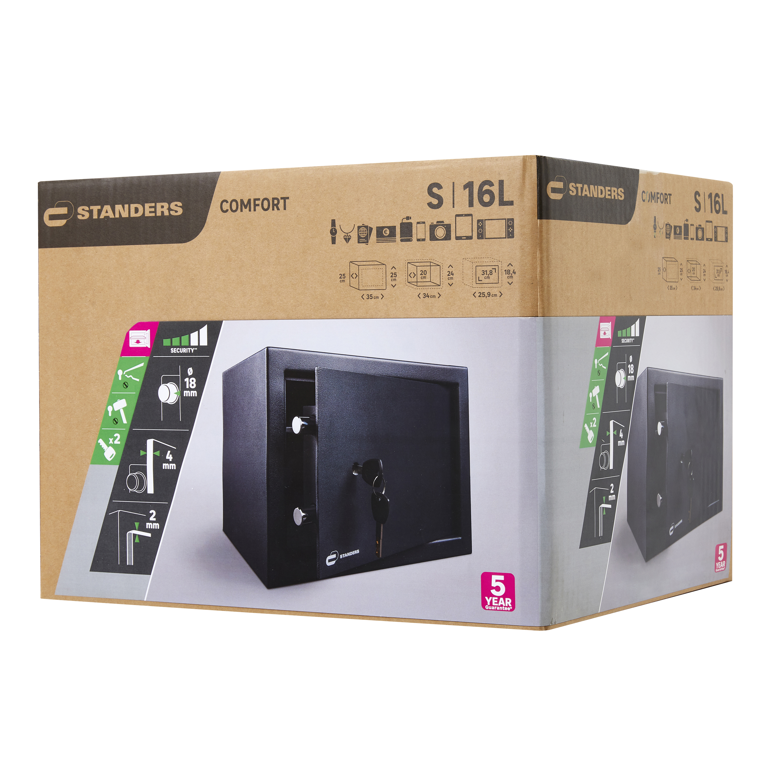 Coffre-fort à clé STANDERS Sft-25kbl2 H.25 x l.35 x P.25 cm, 16L - 11