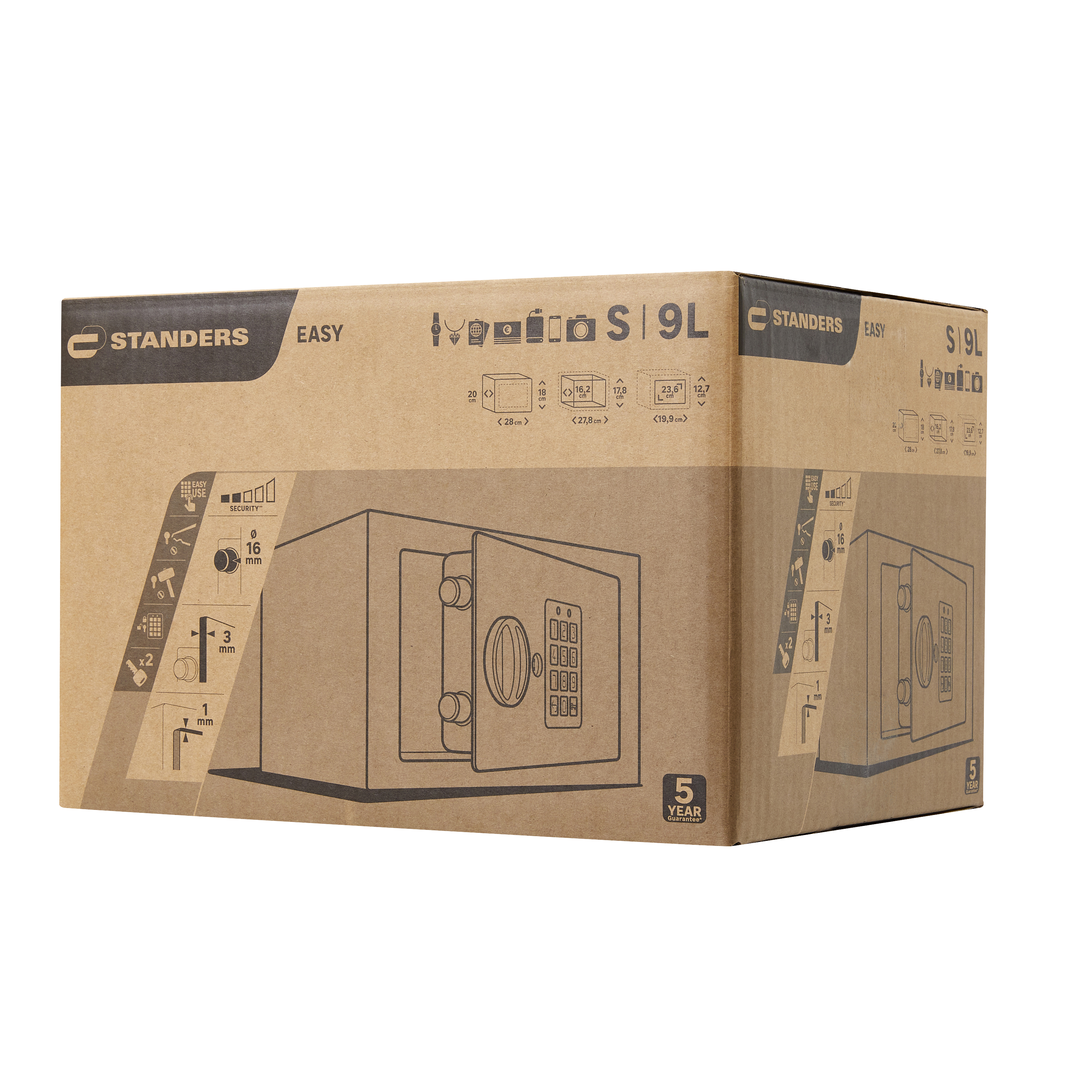 Coffre-fort à code STANDERS Sft-18enl1-20d H.18 x l.28 x P.20 cm, 9L - 8