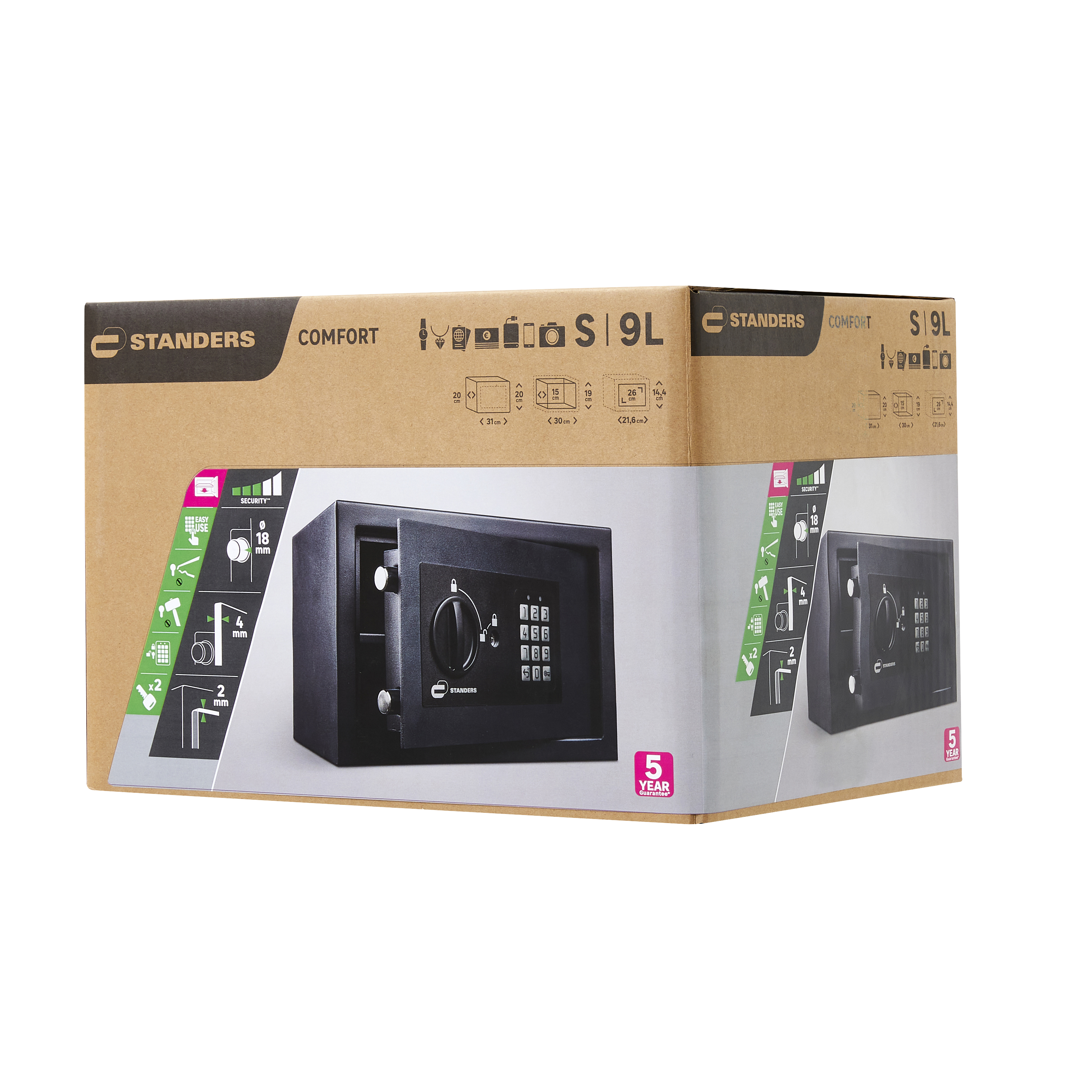 Coffre-fort à code STANDERS Sft-20enl2 H.20 x l.31 x P.20 cm, 9L - 8