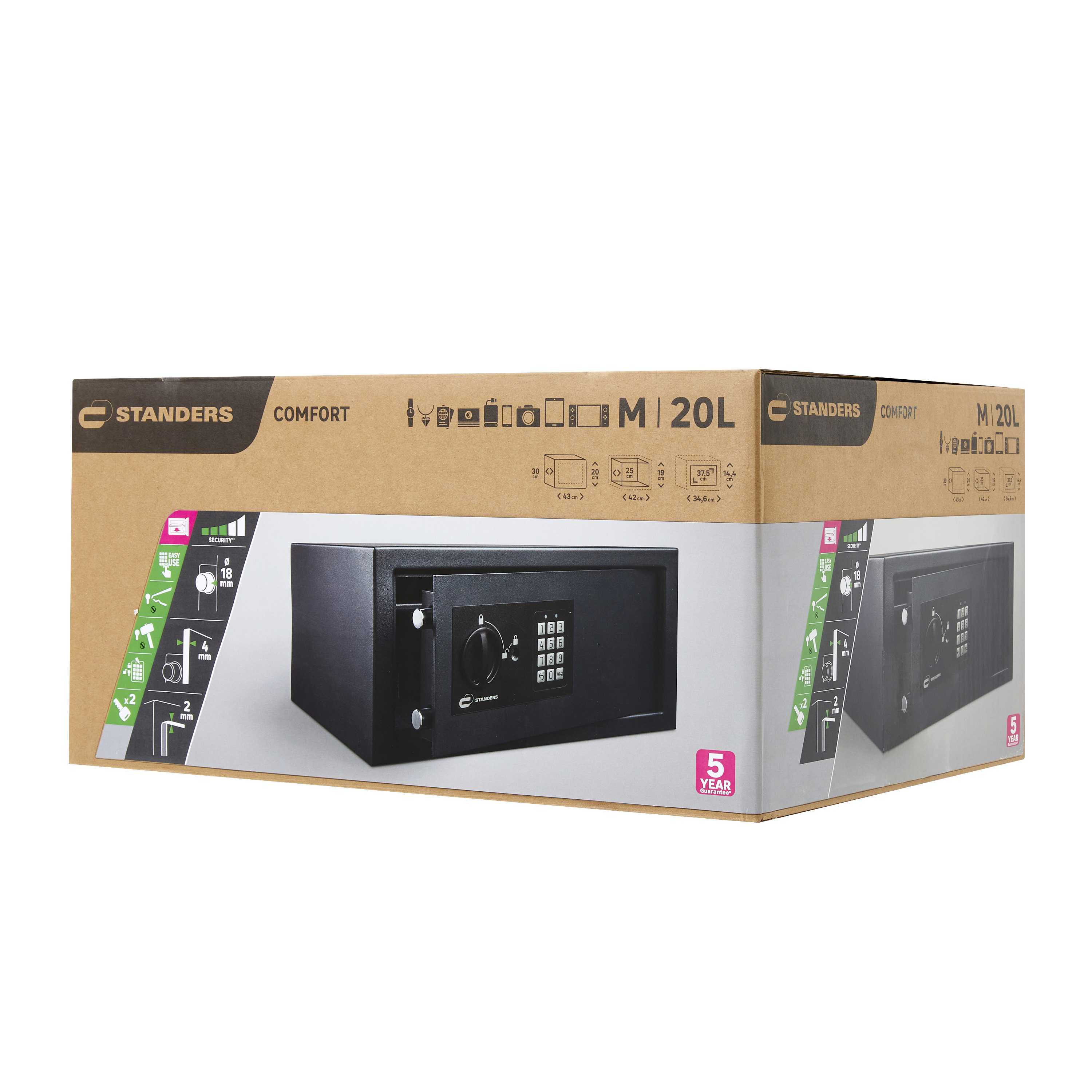 Coffre-fort à code STANDERS Sft-35enl2-30d H.20 x l.43 x P.30 cm, 20L - 8