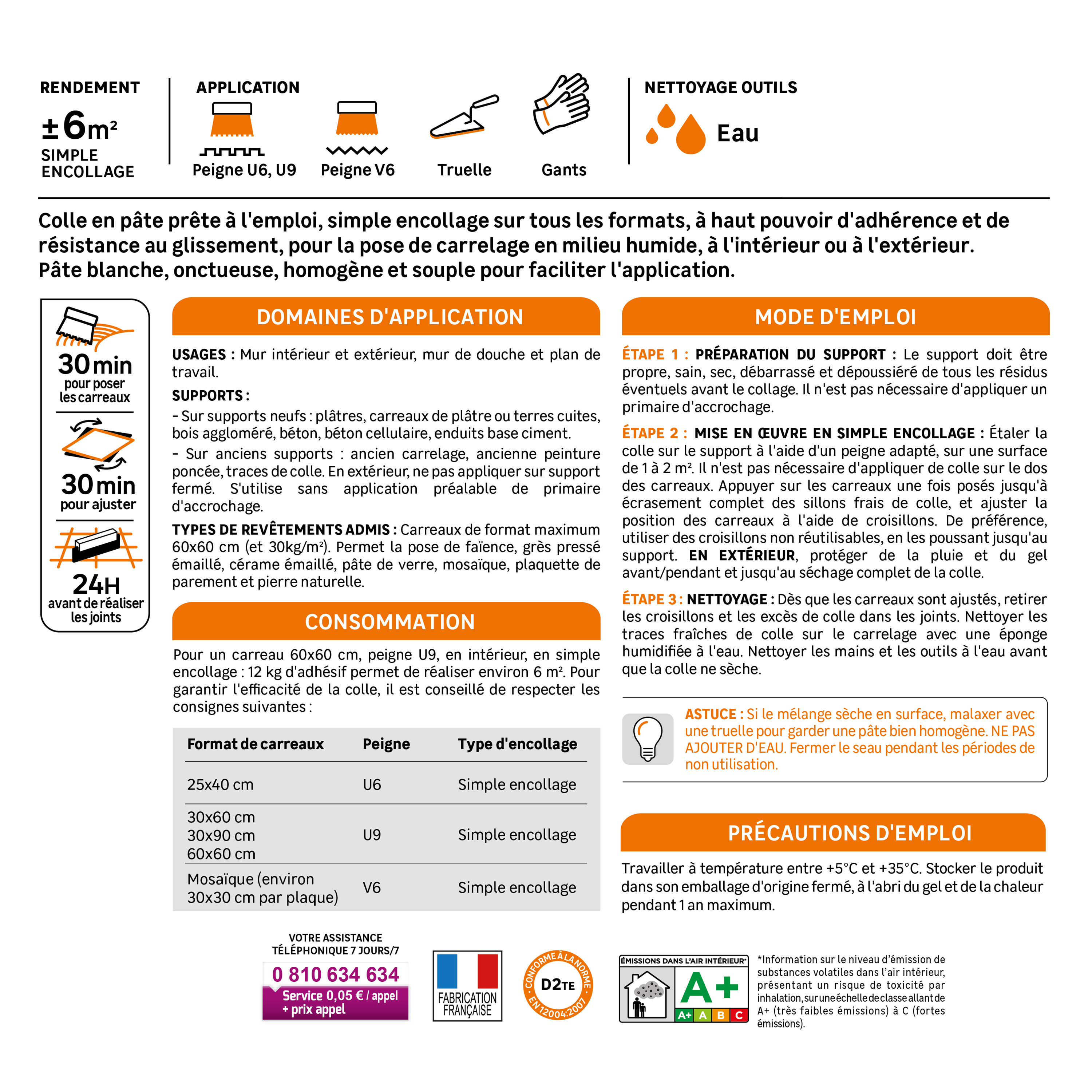 Colle en pâte, mur plan de travail, int/ext, max 60x60cm, blanc AXTON, 12KG - 5