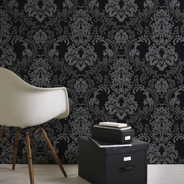 Carta da parati Damas Heidi nero, 53 cm x 10 m
