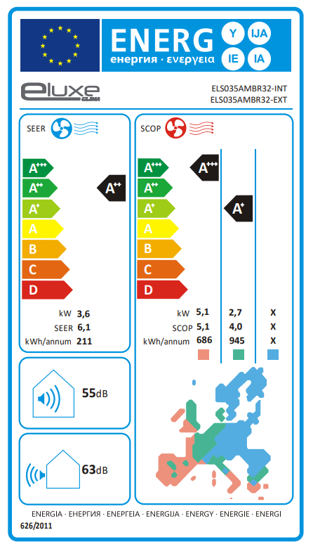 Condizionatore monosplit ELUXE 12000 BTU inverter A++/A+ serie ELS035AMBR32 - 12