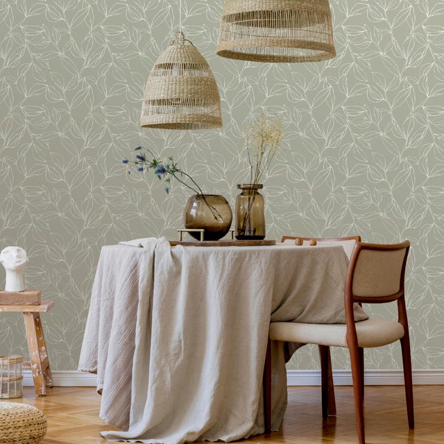 Papier Peint Intissé A.S. Creation - Vert Gris Orange Fleurs Michalsky - 399793