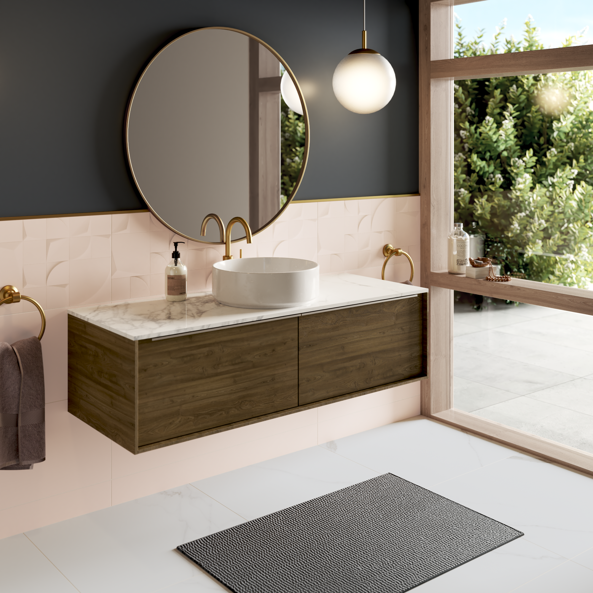 Top per lavabo Neo SENSEA L 121 x H 1.2 x P 48.5 cm bianco stratificato, effetto pietra naturale - 2