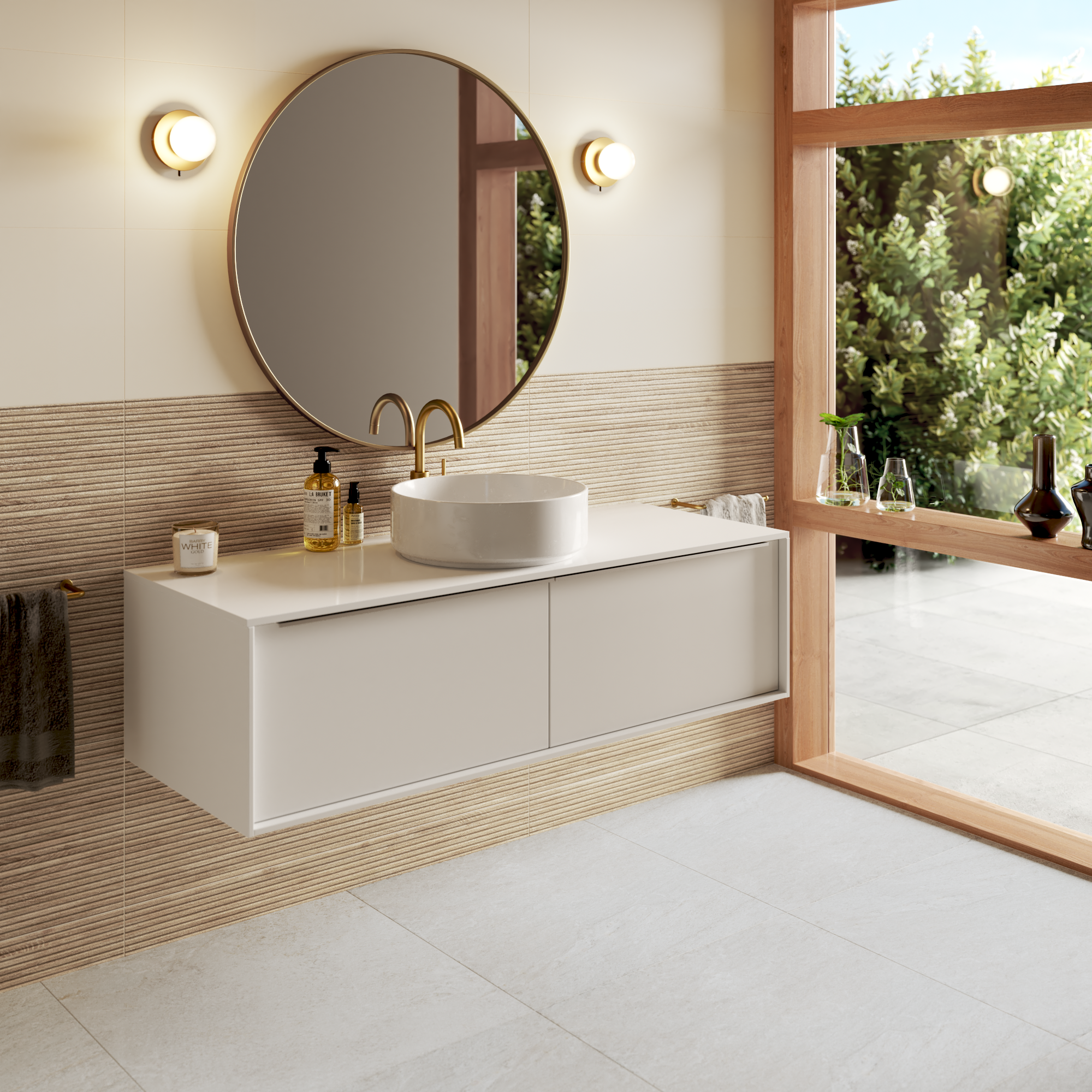 Carrelage mur intérieur effet panneau de lattes rayure naturel Balade l.30 x L.9 - 2