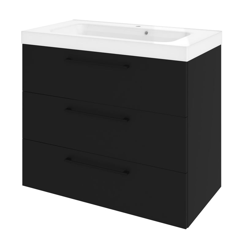 Szafka łazienkowa 3 szuflady + umywalka zestaw 91x49.5 cm Remix czarna Sensea