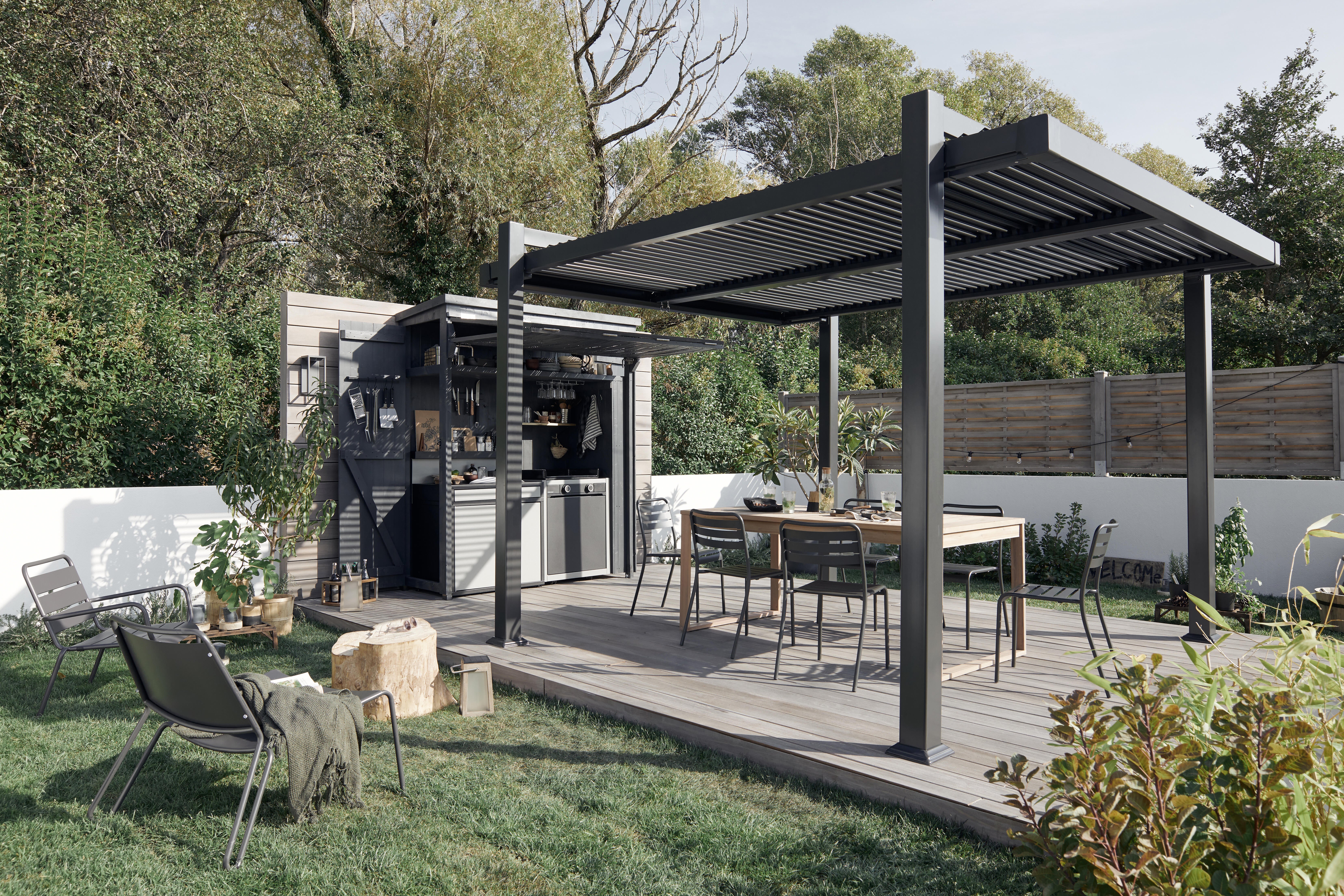 Pergola bioclimatique autoportante NATERIAL Odyssea alu gris anthracite, 11.52 m² - 16