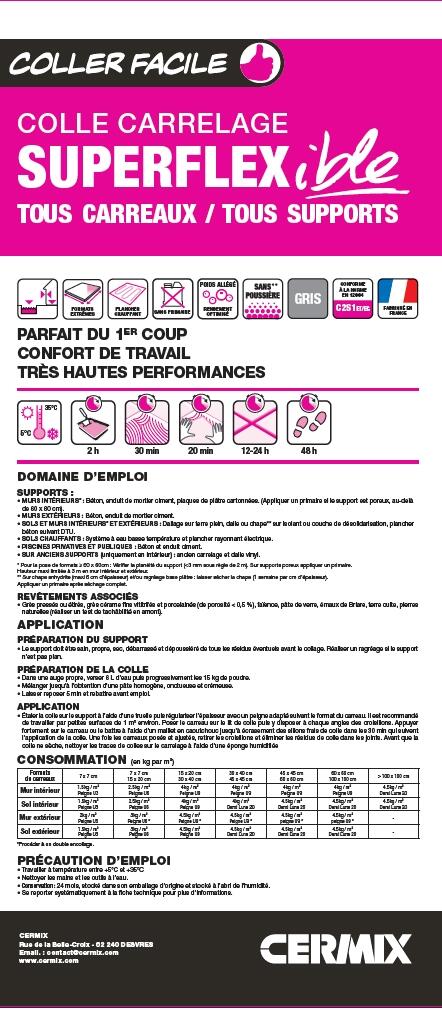 Mortier colle carrelage, poudre, superflexible CERMIX gris 15 kg - 3