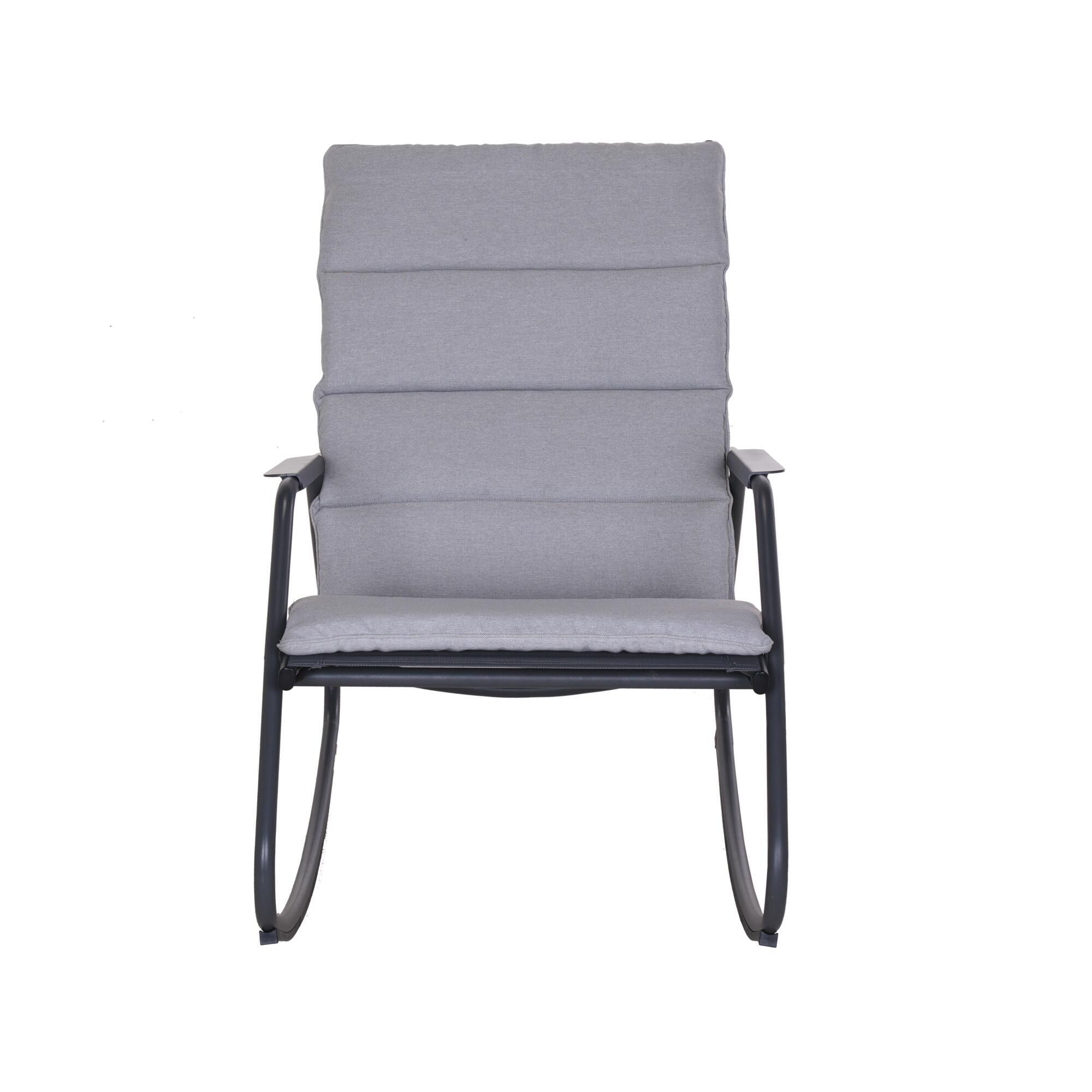 Sedia a dondolo da giardino con cuscino grigio e braccioli Lyco NATERIAL struttura in acciaio nero, seduta in textilene antracite - 11