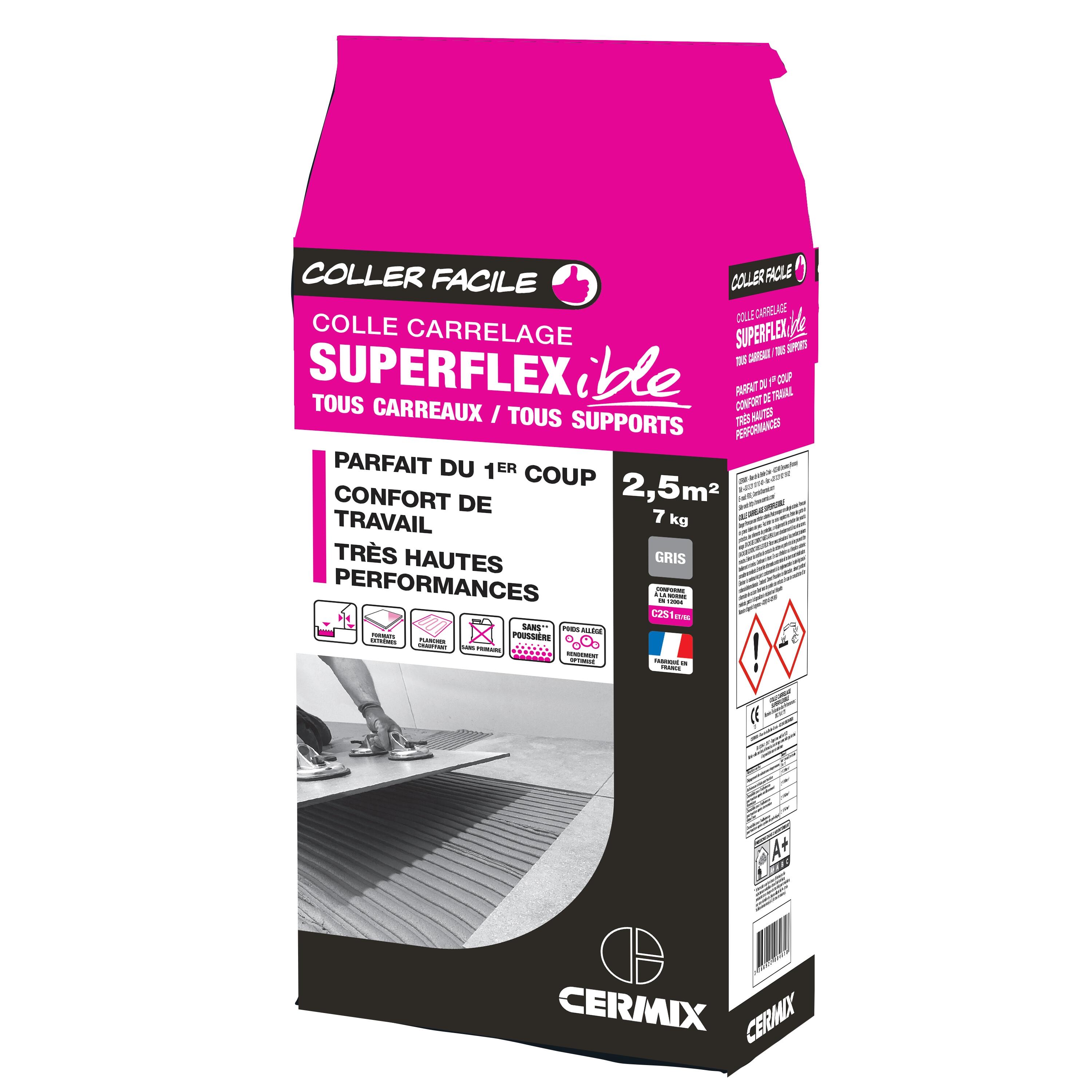 Mortier colle carrelage poudre superflexible CERMIX gris 7 kg Leroy Merlin