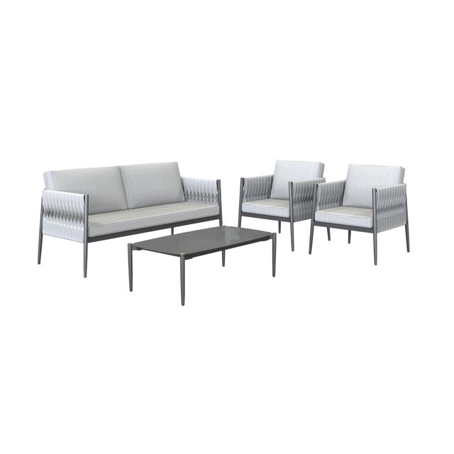 Conjunto jardim relax mesa, 2 cadeiras 1 sofá cinzento Henio Naterial