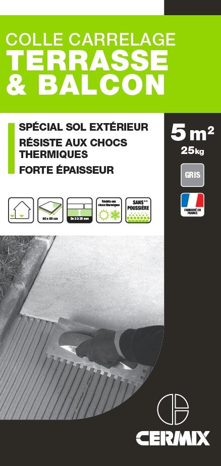 Mortier colle carrelage terrasse et balcon, poudre CERMIX gris 25 kg - 2