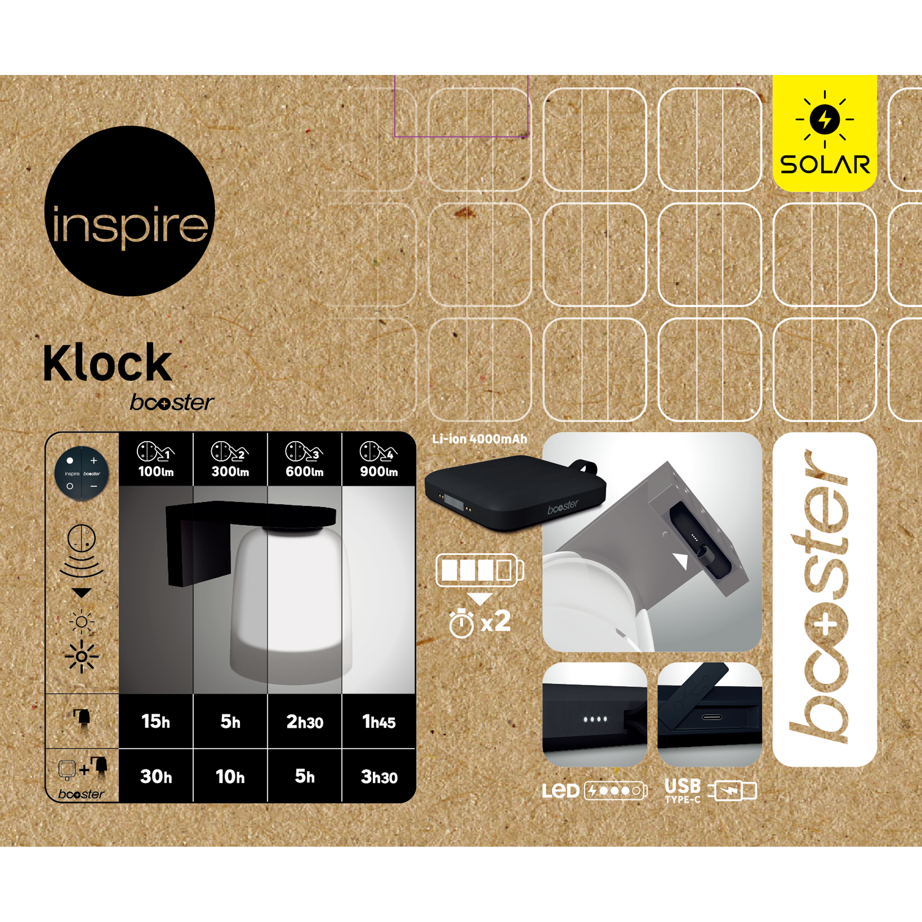 Candeeiro de parede exterior Klock Booster solar 900lm ip44 alumínio Inspire - 12