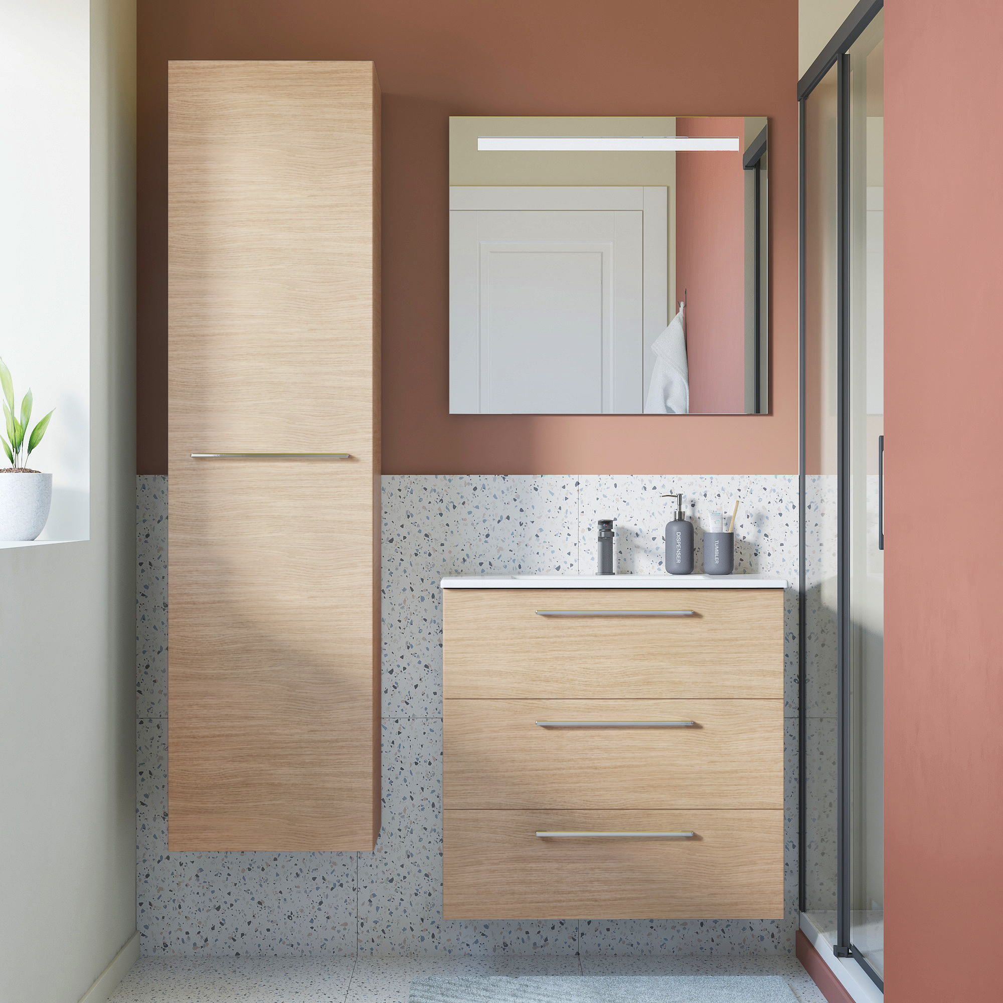 Meuble sous-vasque 3t l.75 x H.73 x P.46 cm effet chêne naturel Remix - 2