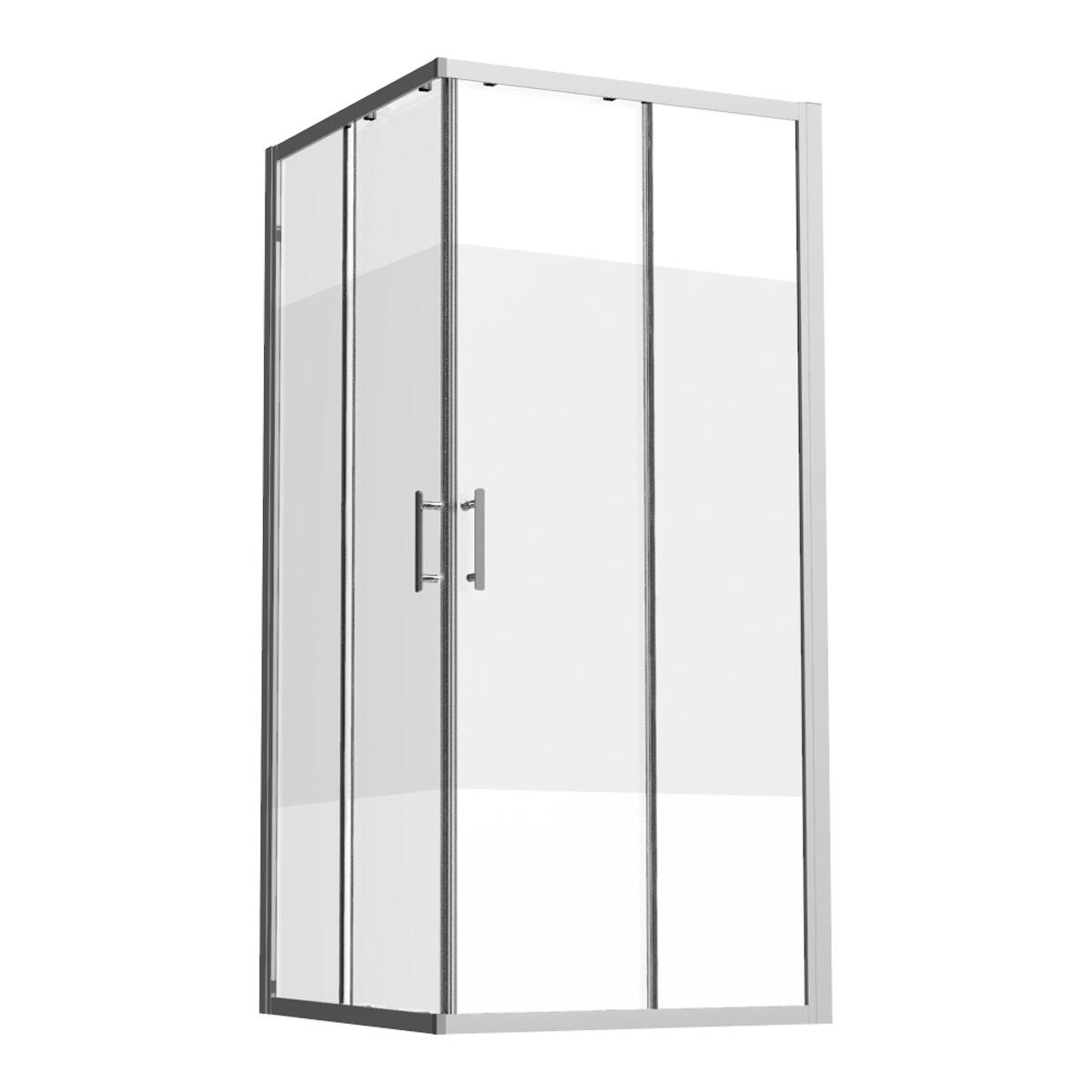 Box doccia angolare con porta scorrevole, L 73-75.5 cm x L 75.5 cm, H 190 cm, in vetro serigrafato SP. 6 mm, profilo lucido cromo | Verve - 2