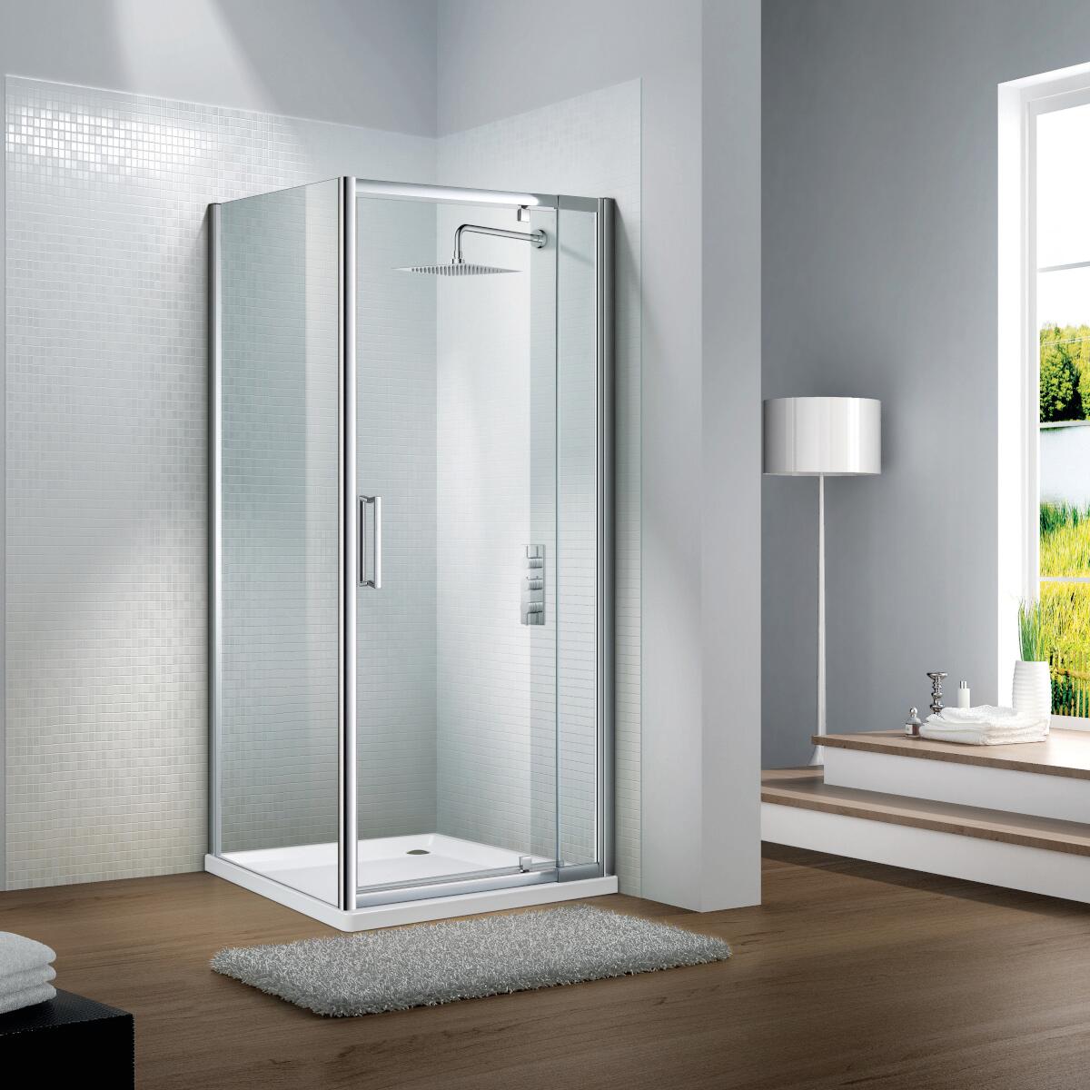 Porta doccia battente Slimline, L 80-90 cm x H 195 cm x SP 6 mm, profilo cromo - 2