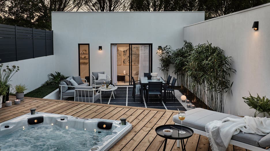 photo de la terrasse de nuit