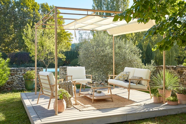 Pergola Bamboo in acciaio struttura beige L 289 x P 293 x H 230 cm