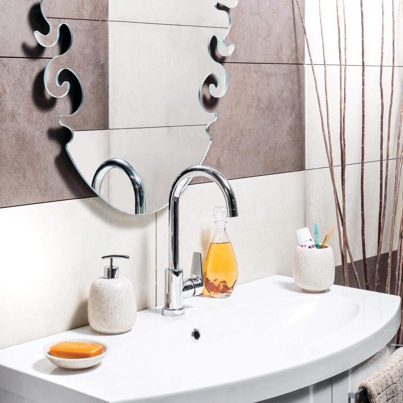 Bicchiere da bagno porta spazzolini Afra  L 10 x H 11.5 in resina sabbia - 4