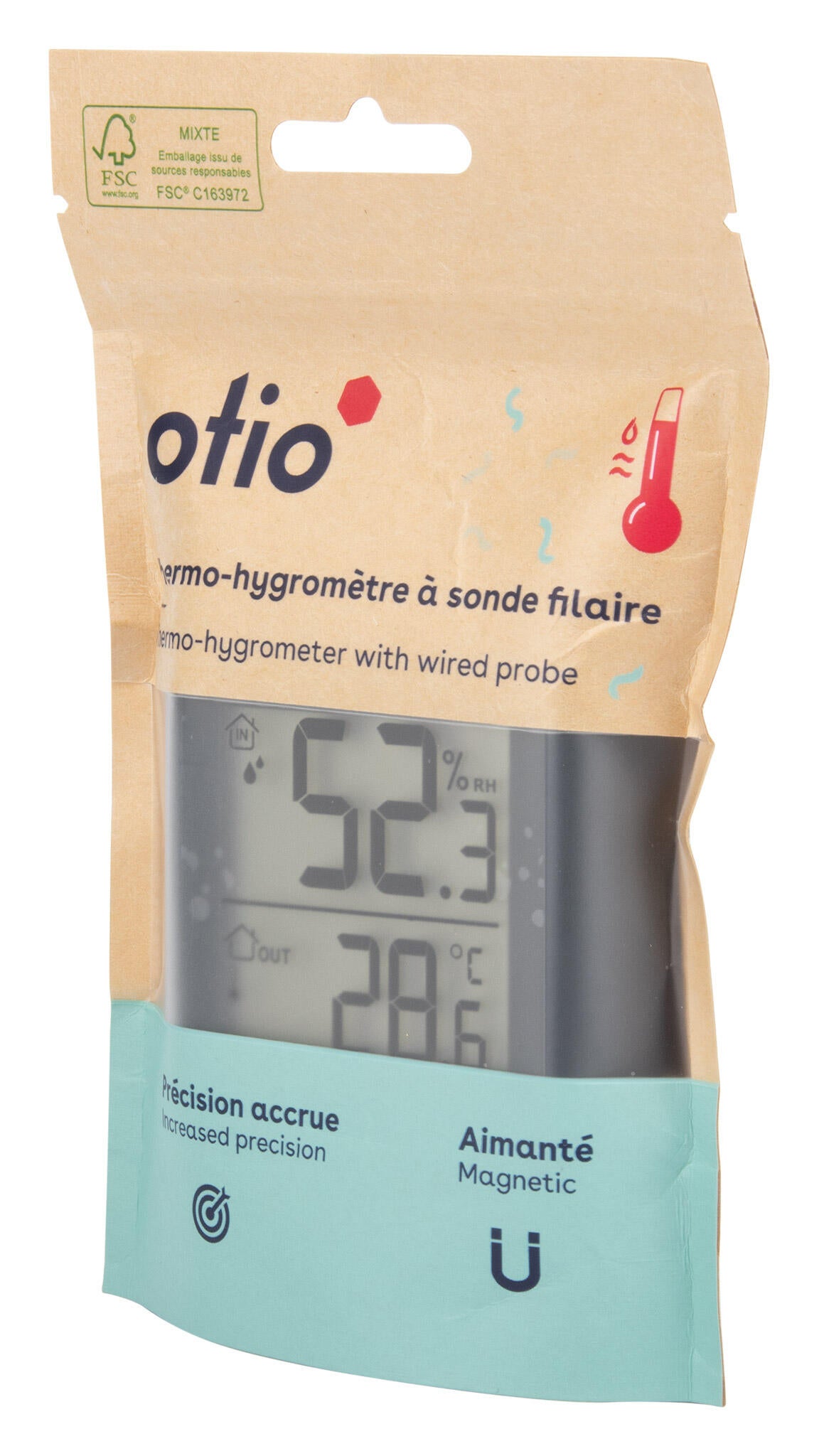 Thermomètre Hygromètre OTIO haute précision à sonde filaire gris anthracite - 2