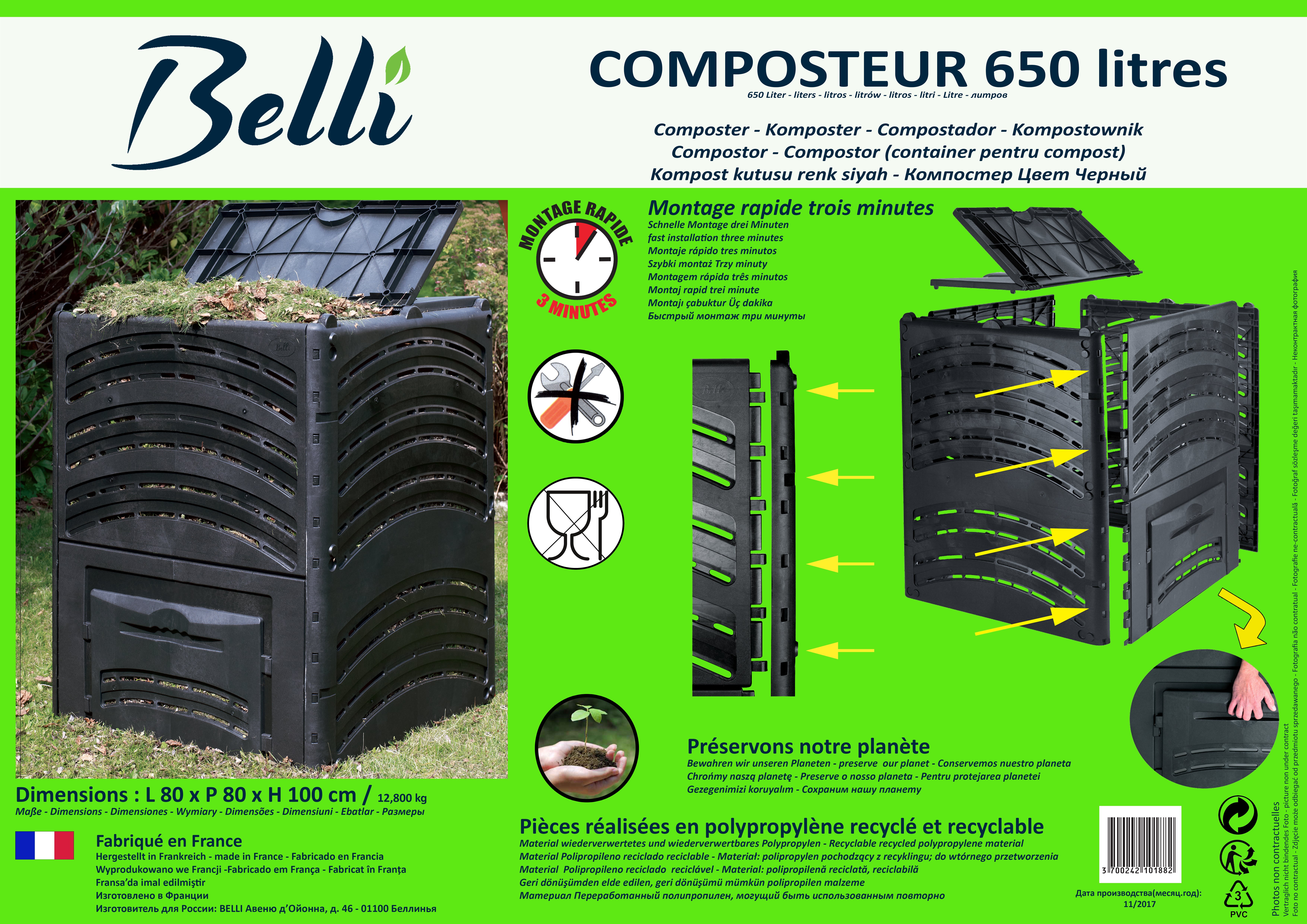 Composteur d'extérieur BELLI Compost'éco 650 l - 3